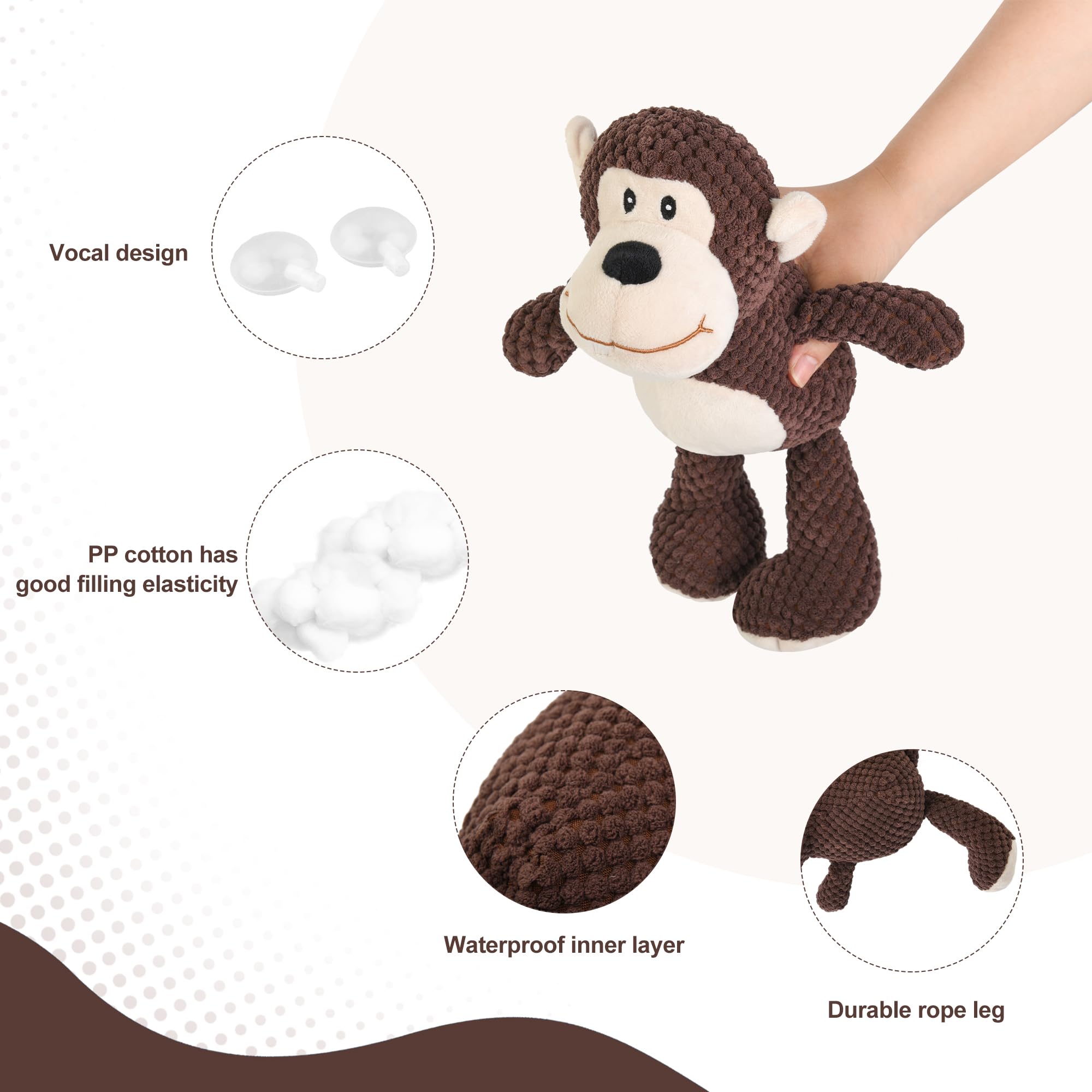 Dog Squeaky Toys - Plush Chew Toys for Small, Medium & Large Dogs | Cute Monkey Design for Anxiety Relief & Comfort | Perfect for Playtime, Training & Stress Relief