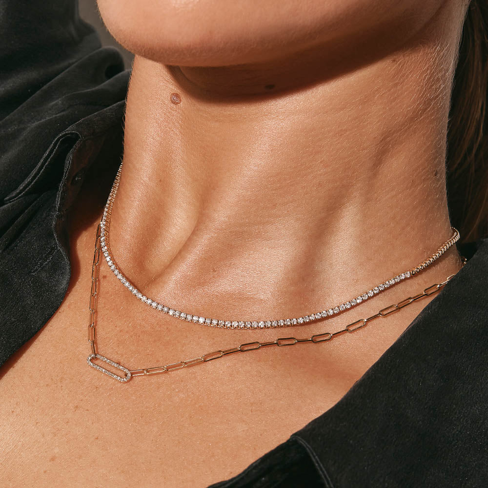 10K Gold Diamond Tennis Necklace for Women - Elegant Layered Jewelry for Weddings, Parties & Special Occasions