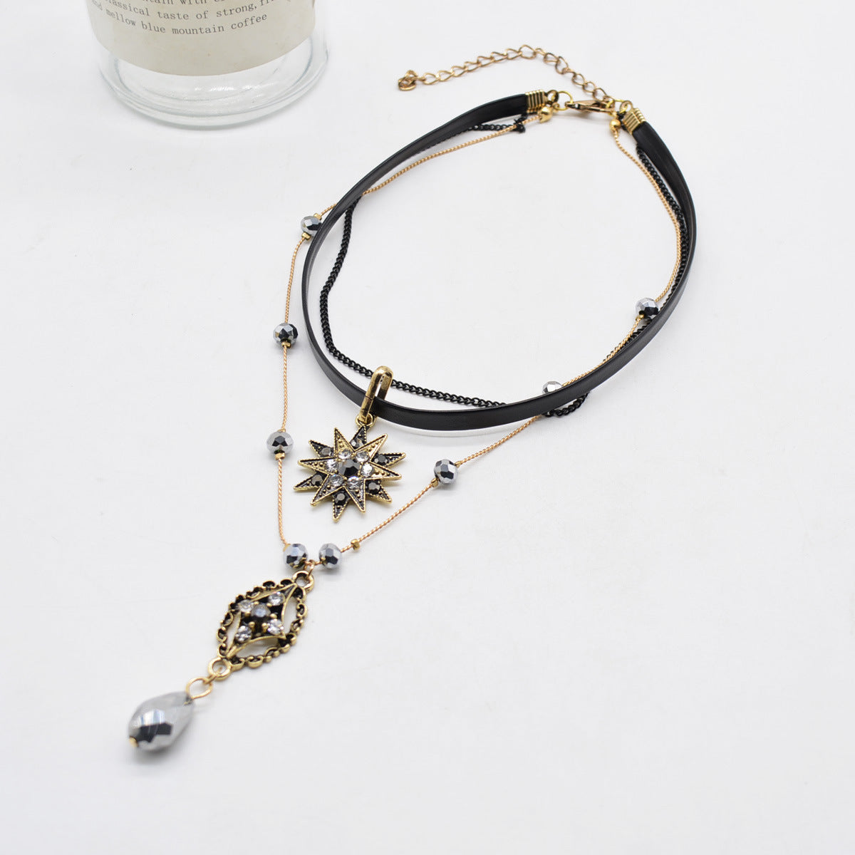 Gothic Black Crystal Star Choker Necklace for Women - Elegant Y Necklace with Sparkling Rhinestones | Perfect for Halloween, Cosplay, and Gothic Fashion (Style HN3067)