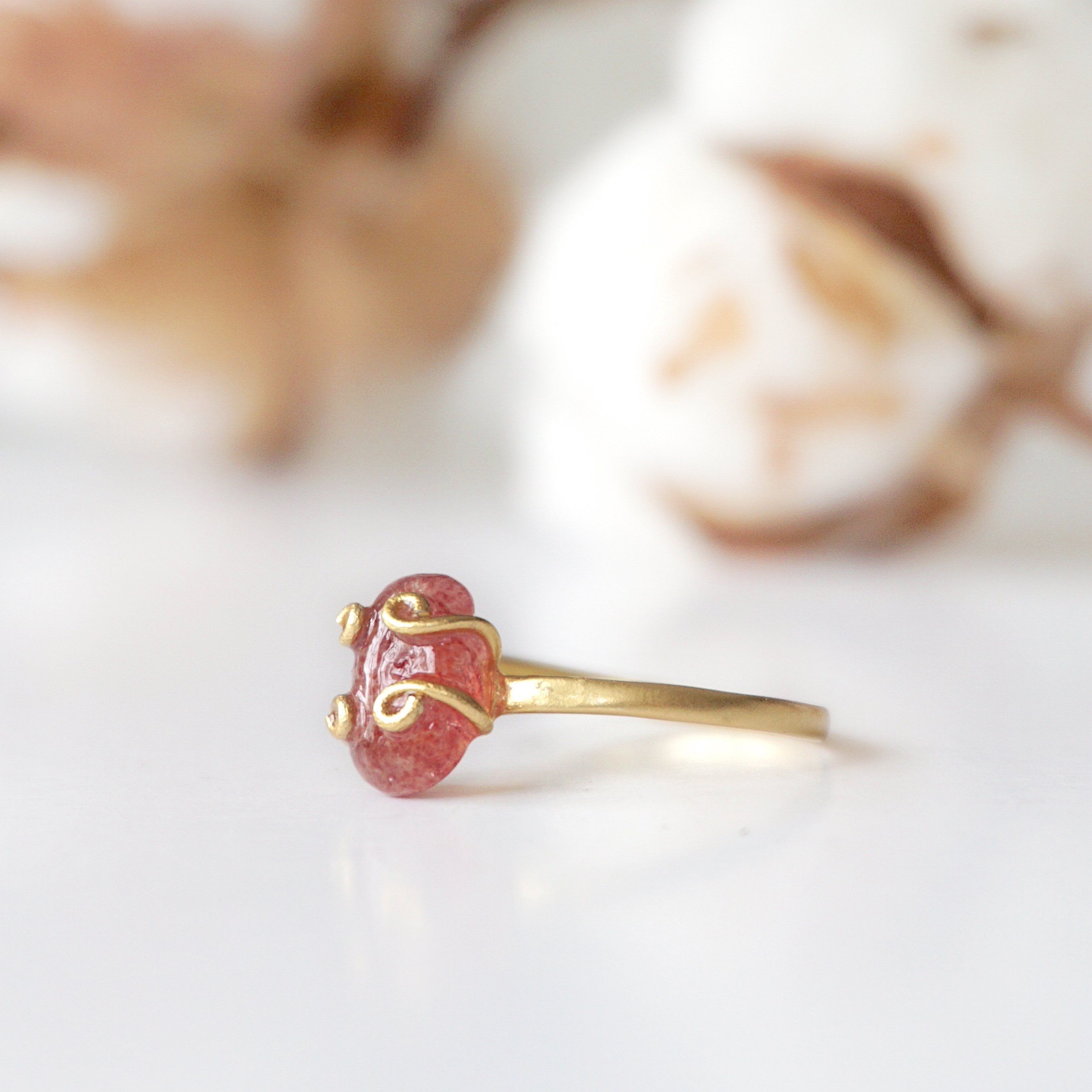 Strawberry Quartz Adjustable Ring 14k Gold Filled - Elegant Jewelry for Women, Perfect for Everyday Wear, Gifts & Special Occasions