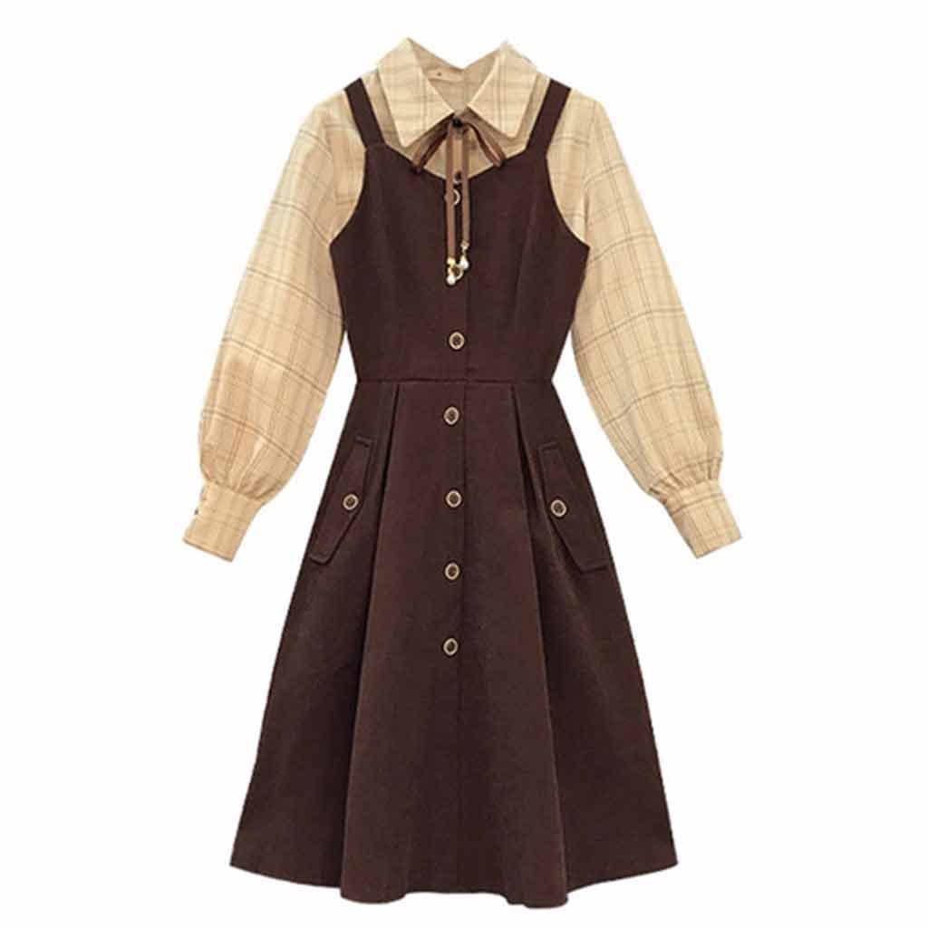 Stylish Ladies Plaid Shirt with Suspenders Two-Piece Outfit - Plus Size Autumn & Spring Dress Suit (XXXXL) - Perfect for Office, Dating & Casual Wear