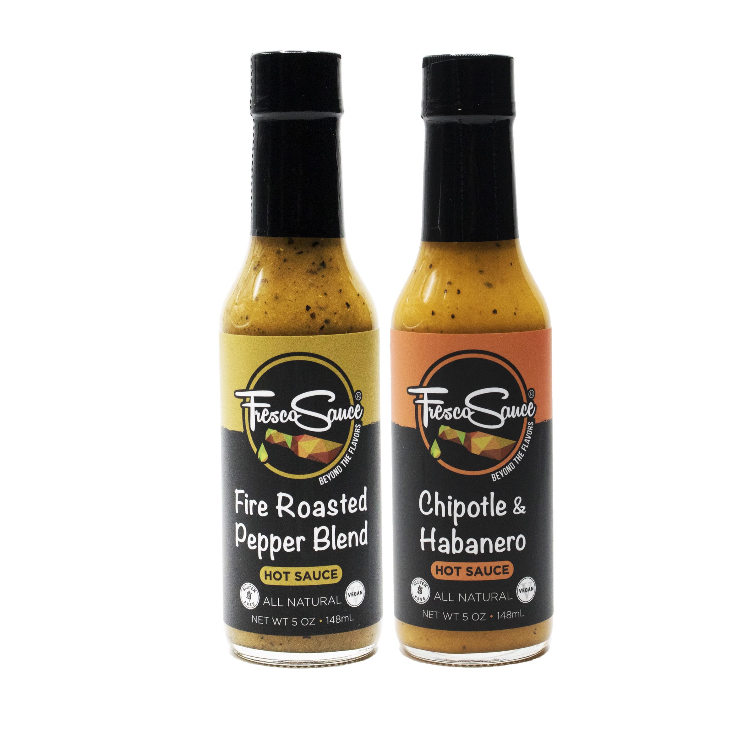 Fire Roasted Pepper Hot Sauce Combo - Chipotle & Habanero - All Natural Vegan Gluten Free Hot Sauce Variety Pack (2 x 5 fl oz) - Perfect for Tacos, Wings, Burgers & BBQ