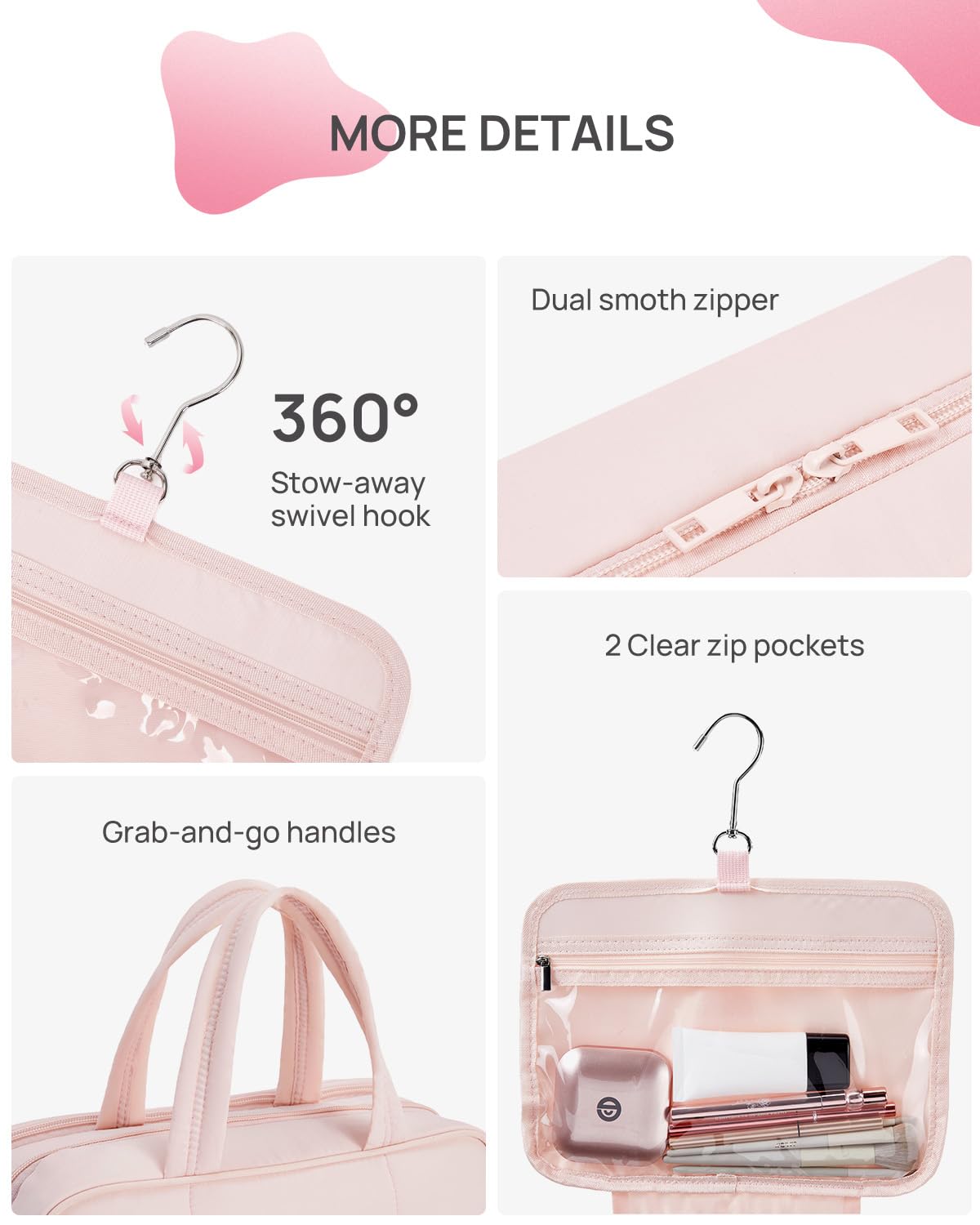 Telena Travel Toiletry Bag with Jewelry Organizer for Women - Waterproof Hanging Makeup Cosmetic Bag for Toiletries & Accessories - Perfect for Vacation, Business Trips & Gym Essentials Organization