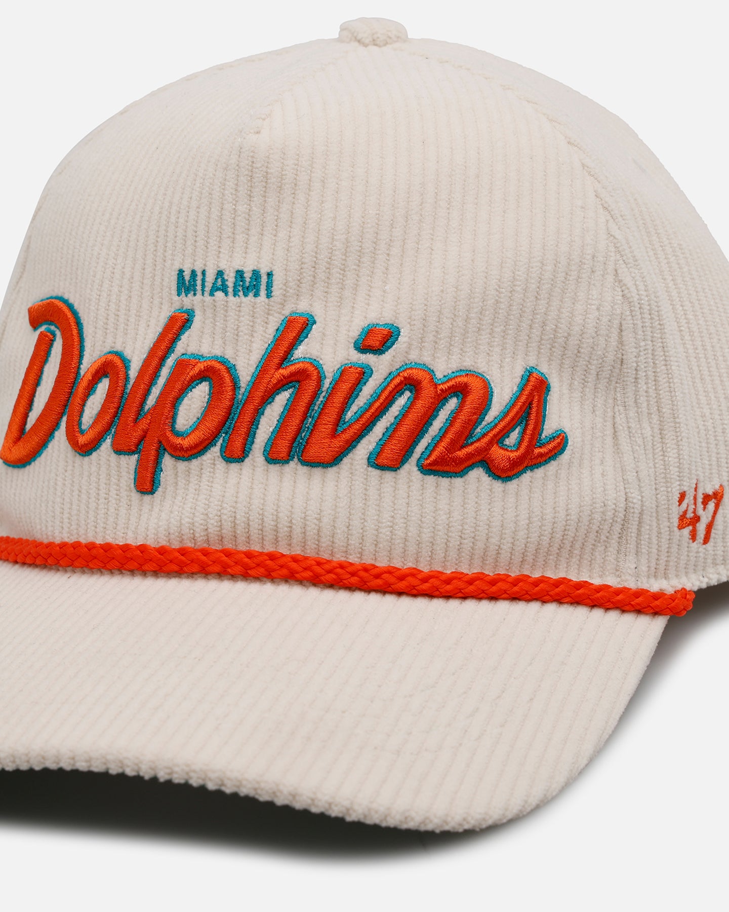 47 Brand Miami Dolphins 'Natural Script' Premium Hitch Corduroy Snapback Hat for Men - Perfect for NFL Games, Sports Events & Casual Wear