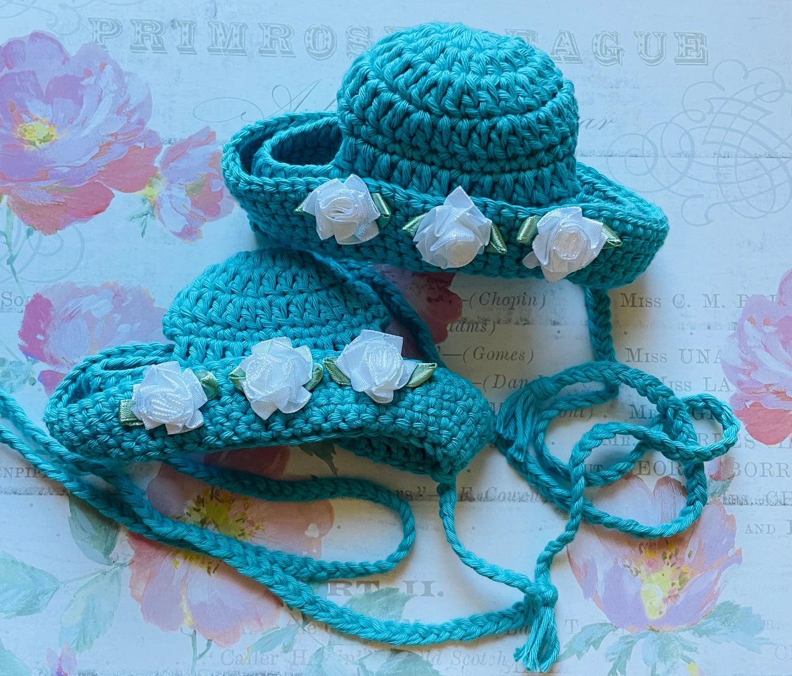 Elegant Couture Knit Hat - Aqua Blue Bonnet with Floral Embroidery & Ribbon Trim - Perfect for Winter Fashion & Outdoor Activities
