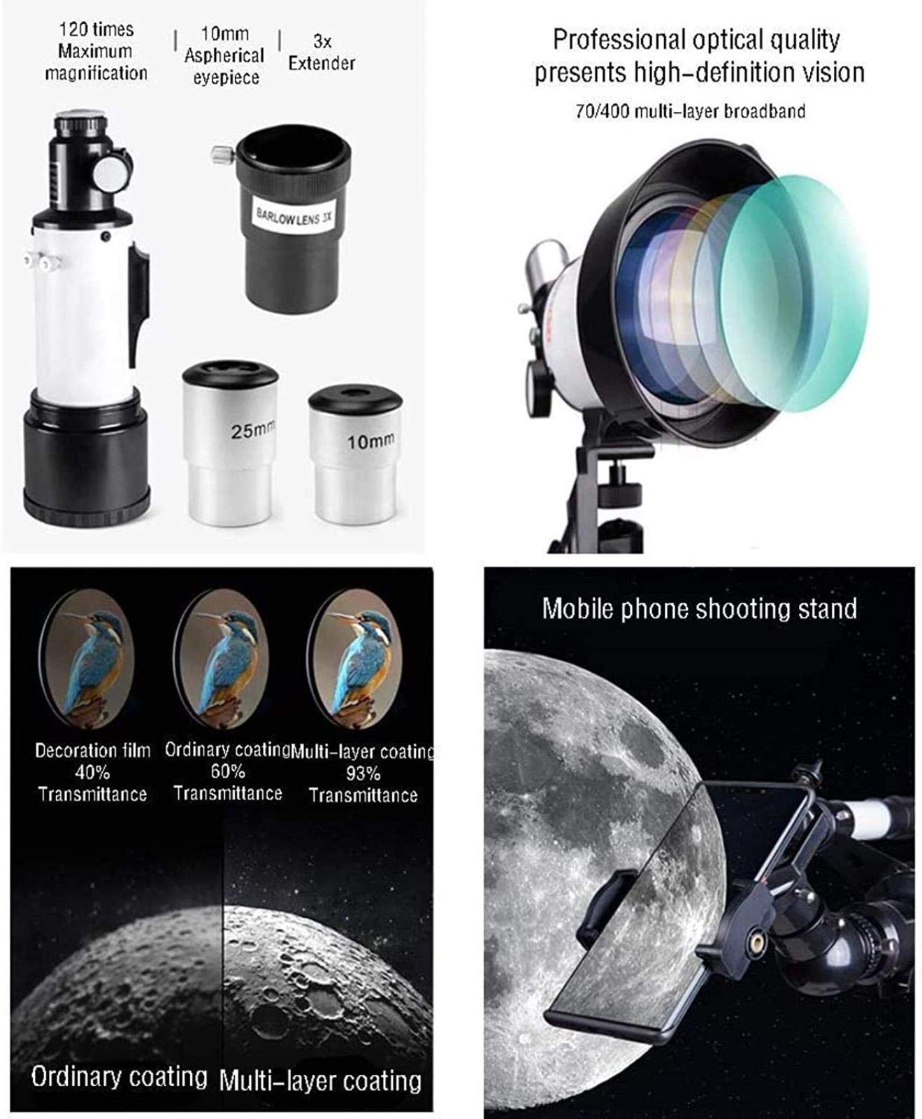 ABNNHK 70mm Aperture 400mm Refractor Telescope for Kids & Adults - Portable Travel Astronomy Telescope with Backpack for Beginners | Perfect Gift for Children | Indoor & Outdoor Stargazing, Bird Watching, Camping & Hiking