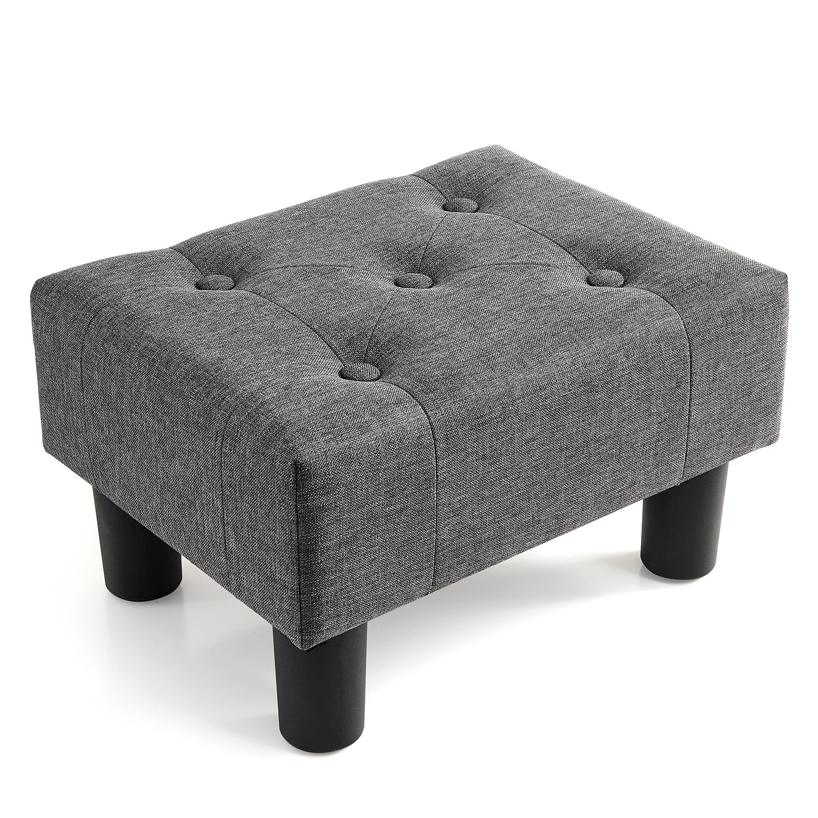 Poofzy Small Foot Stool Ottoman with Legs - Gray Linen Rectangle Foot Rest for Couch, Living Room & Entryway - Perfect for Relaxing, Reading & Home Decor