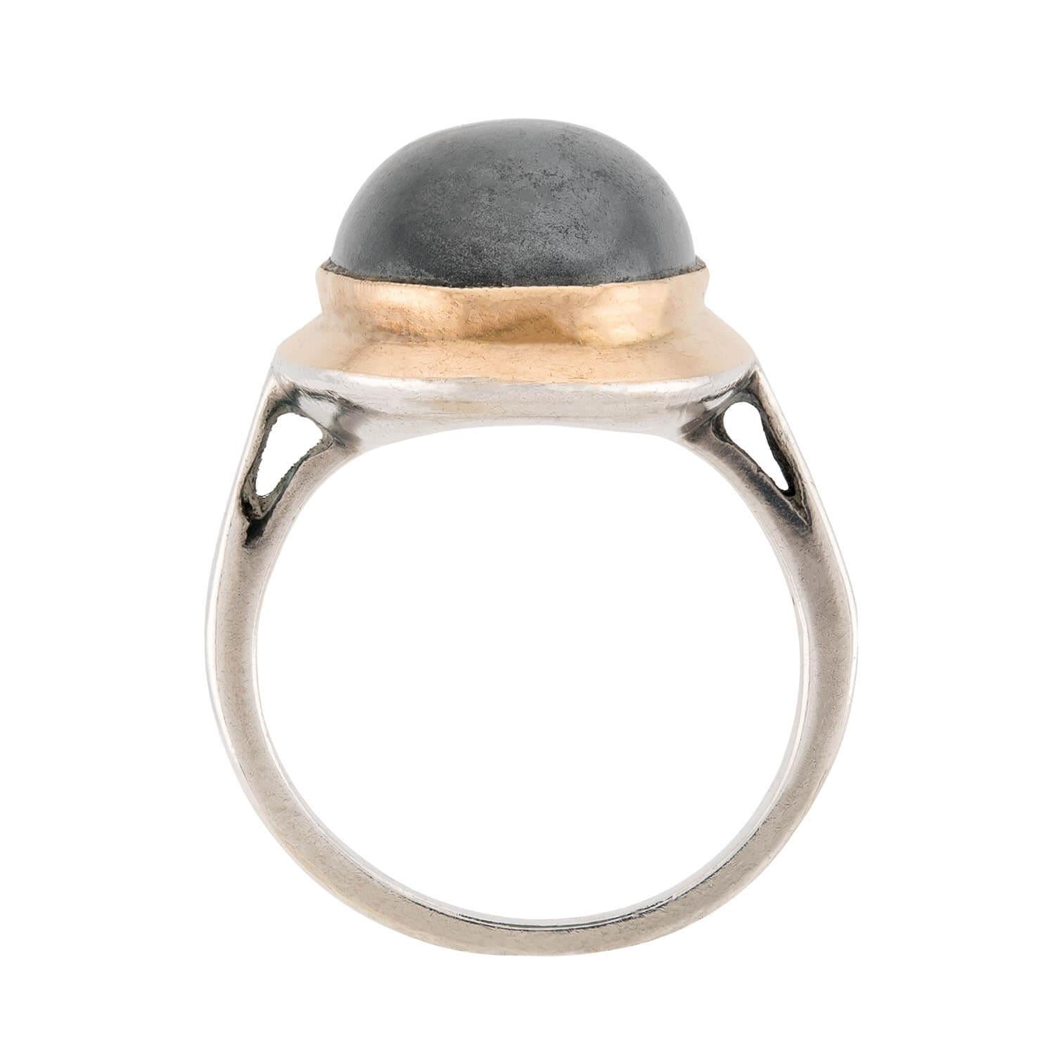 Vintage French Sterling Silver 18k Gold Hematite Ring for Women - Elegant Statement Jewelry for Parties, Weddings & Special Occasions