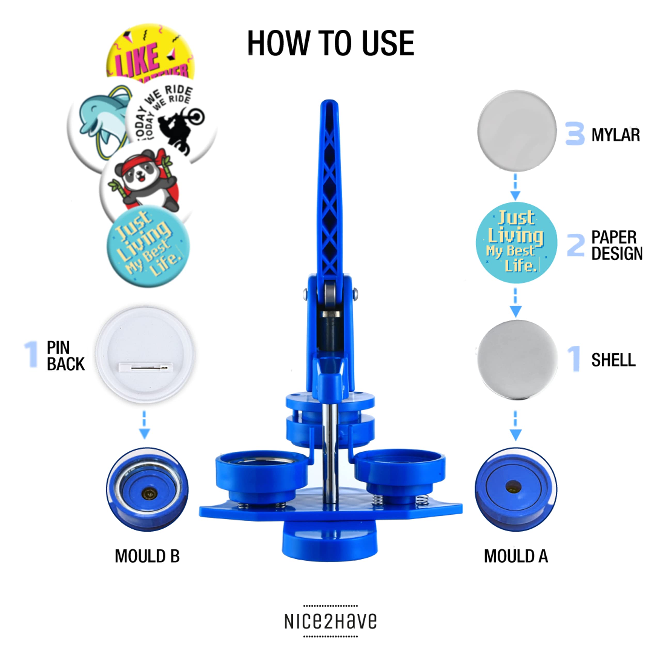 2.25 Inch (58mm) Button Maker Machine Kit - DIY Pin Badge Press with 100 Buttons, 5 Bottle Openers & Magnets + 500+ Free Designs (Circle Cutter & Magic Book Included) - No Installation Required for Custom Buttons, Pins & Promotional Items - Perfect for School Projects, Events, Fundraisers & Small Business Branding