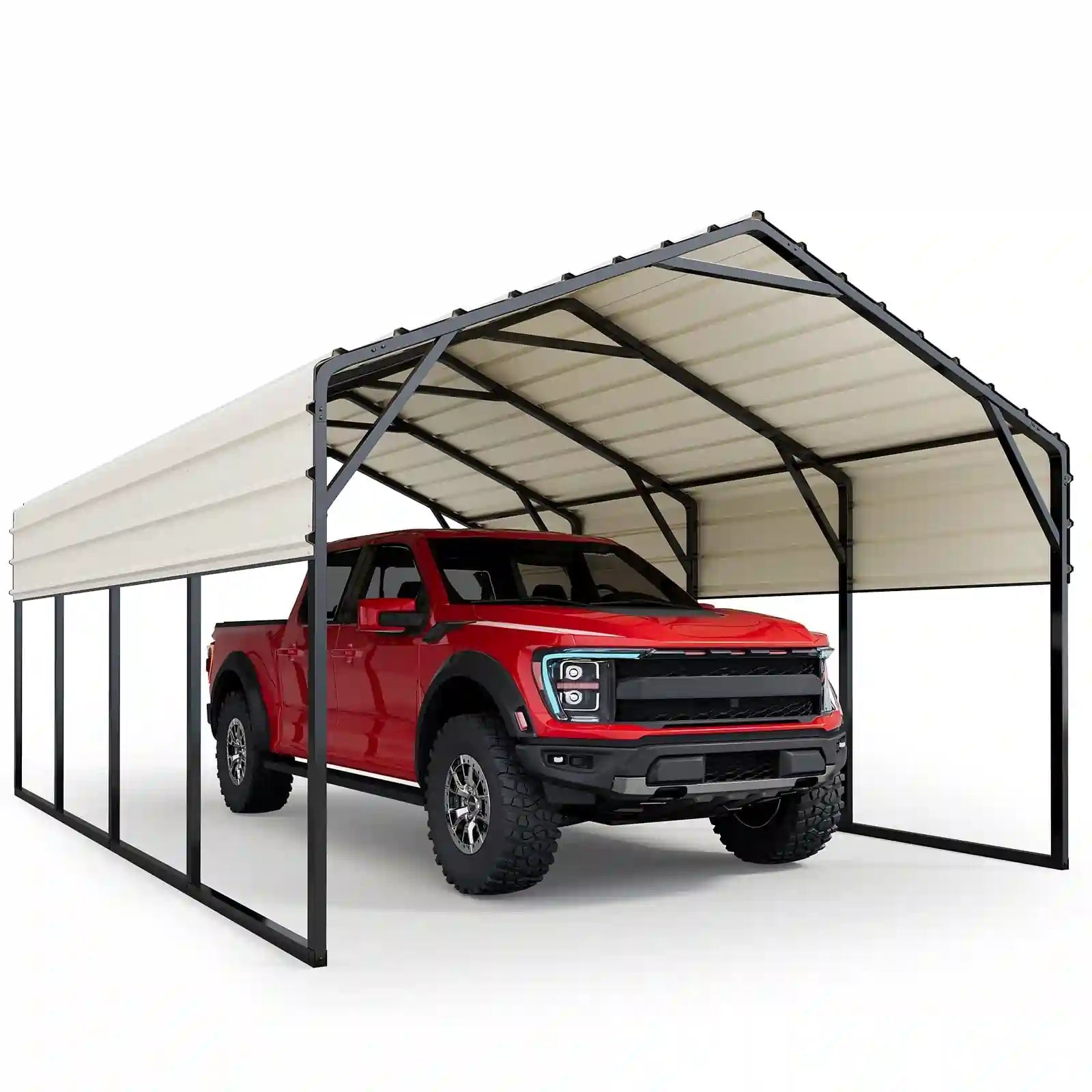 Heavy Duty Metal Roof Car Canopy - Black & White Waterproof Outdoor Shelter for Cars, Trucks, and RVs - Perfect for Parking, Camping, and Outdoor Events