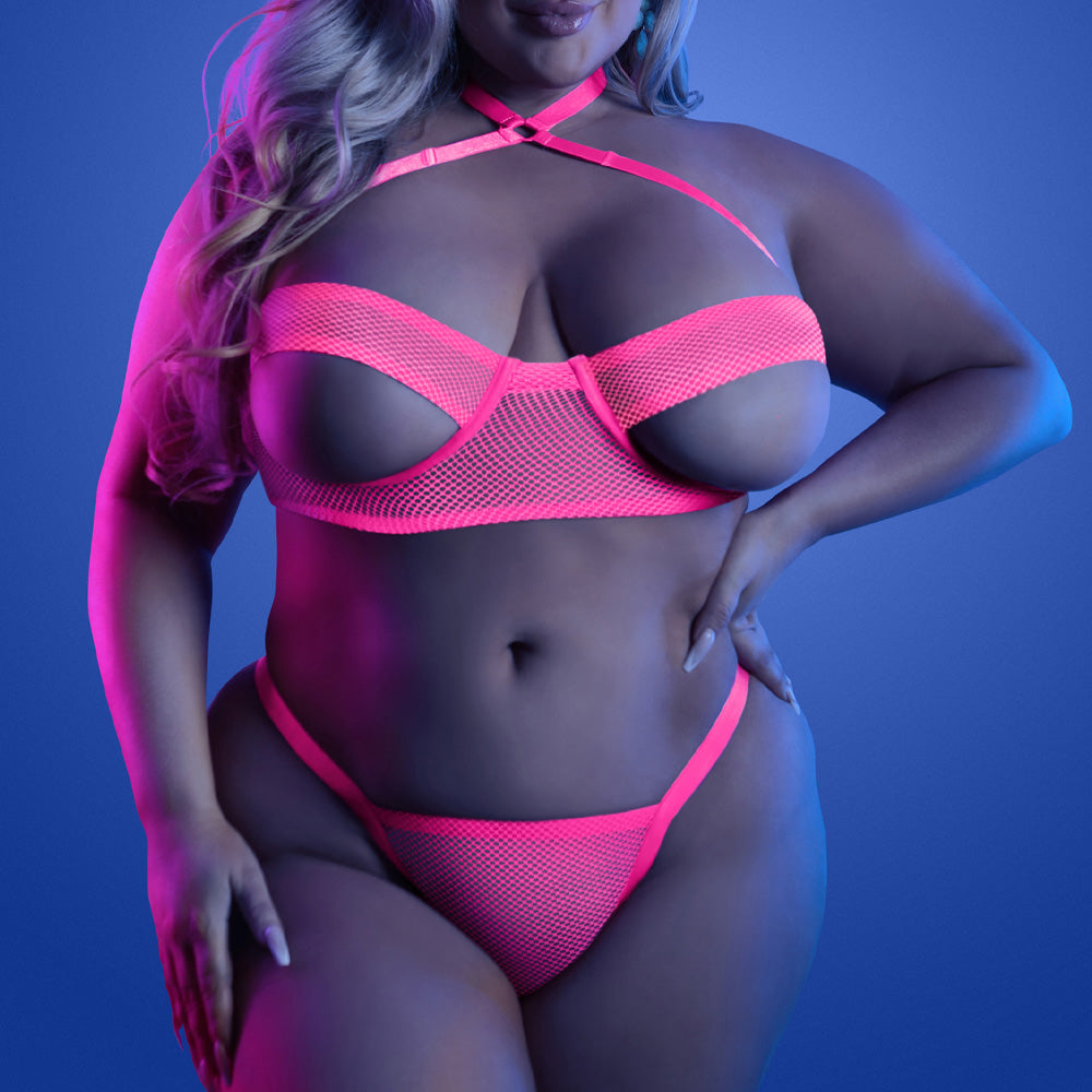 Fantasy Glow in the Dark Lingerie Set - Peekaboo Push Up Bra & Panty for Women, Plus Size & Curvy - Perfect for Date Night & Romantic Occasions