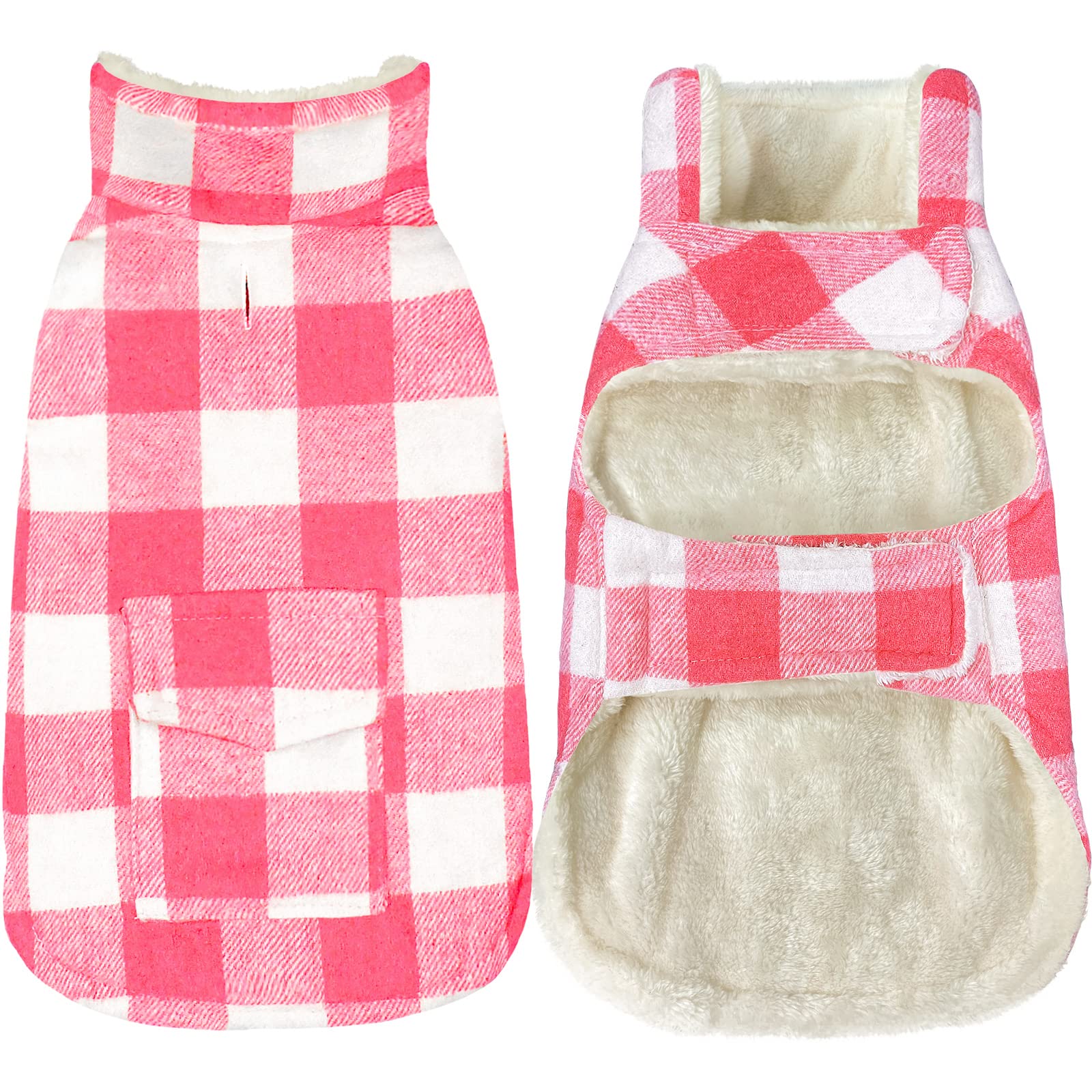 **Malier Classic Plaid Fleece Dog Winter Coat - Windproof & Warm Pet Jacket with Pocket for Small, Medium & Large Dogs (Pink, Medium) - Perfect for Cold Weather Walks & Outdoor Adventures**