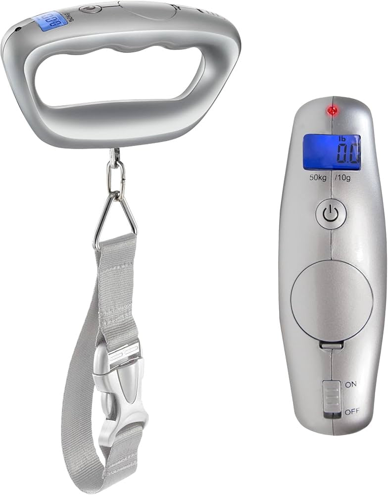 Portable Digital Luggage Scale with Strap - 110 lbs / 50 kg Capacity - Perfect for Travel, Airports, and Packing - Hanging Hook Included