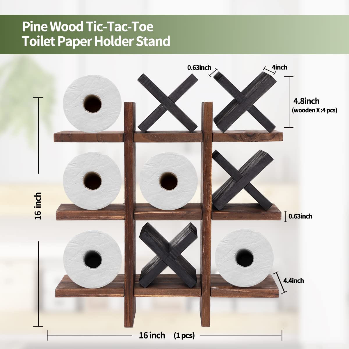 Funny Tic Tac Toe Toilet Paper Holder Stand with 4 Wooden X - Wall Mounted Bathroom Storage for Guest Bathroom Decor - Perfect for Game Lovers & Unique Home Decor