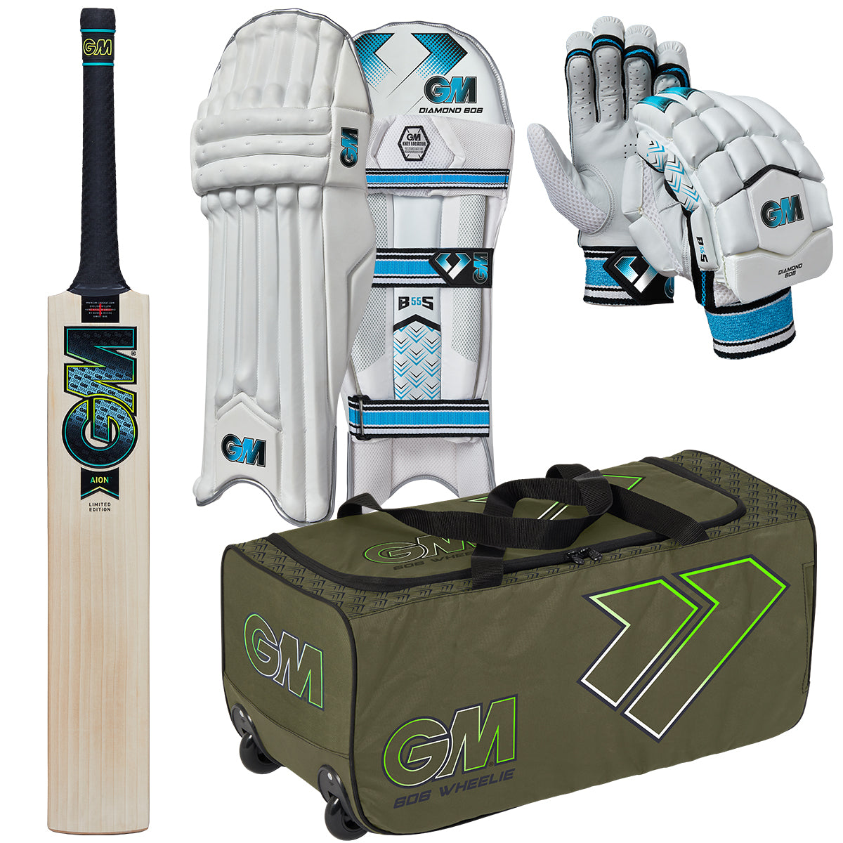 Gunn & Moore Aion DXM 606 Cricket Bat Set with Gloves, Pads & Carry Bag - Premium Cricket Equipment for Practice & Matches