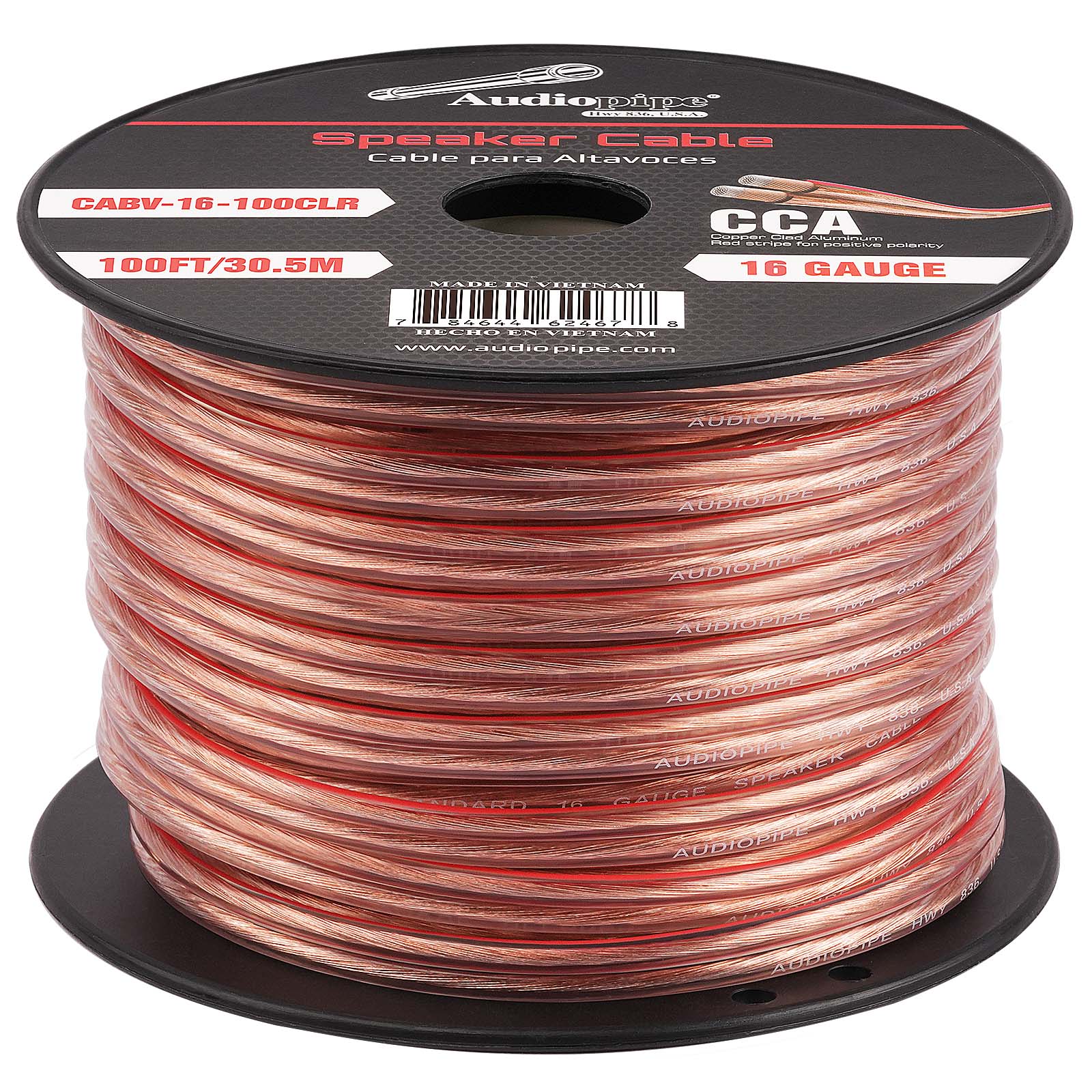 100FT 16AWG Speaker Cable - High Performance Oxygen-Free Copper Audio Wire for Home Theater, Studio, PA Systems - Clear CABV 16 100CLR (Ideal for Surround Sound, DJ Equipment, and Professional Installations)