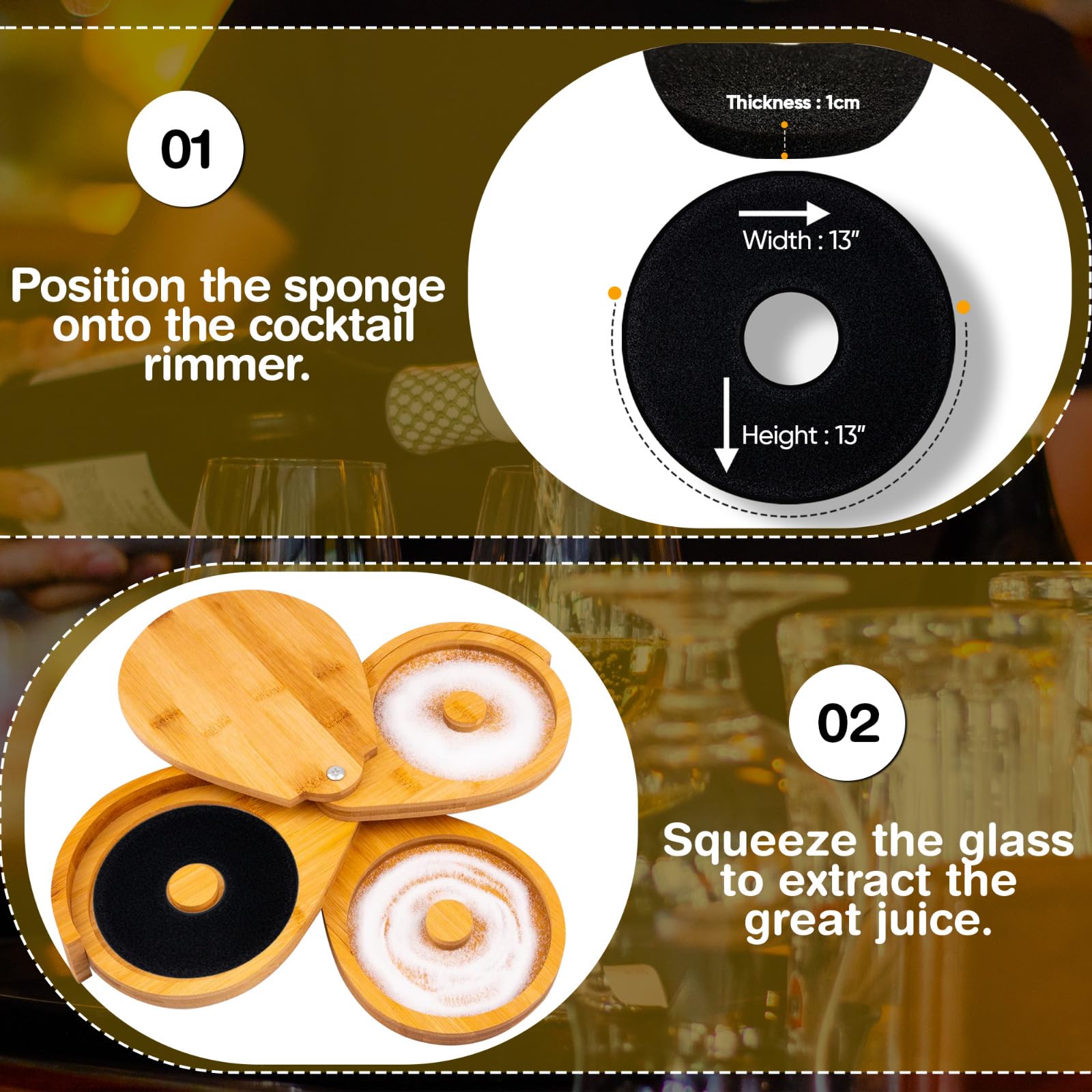 Premium Black Cocktail Glass Rimmer Sponges - 5-Pack Bartender Accessories for Sugar/Salt Rimmed Drinks | Durable Replacement Bar Tools for Margaritas, Cocktails & Mocktails