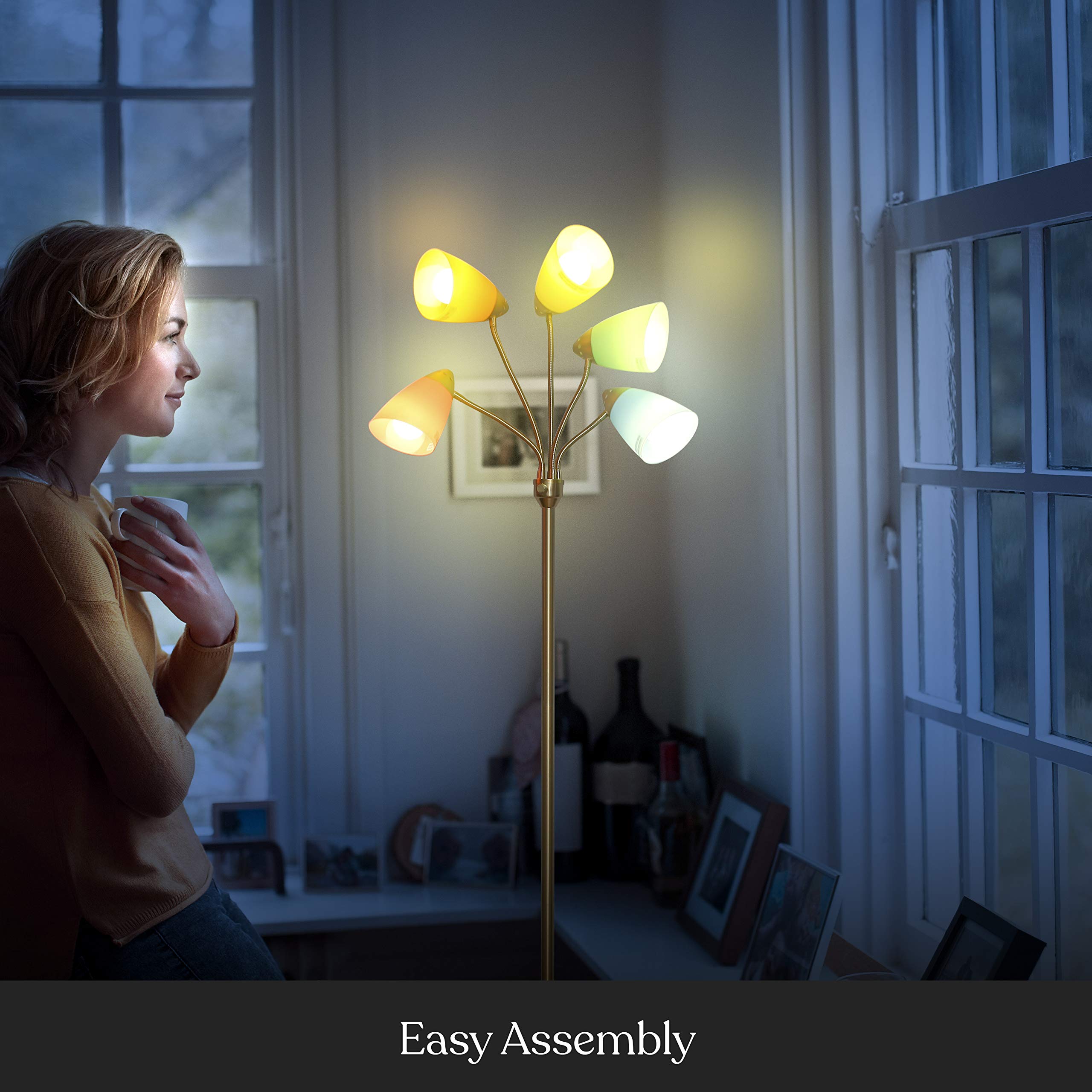 Brightech Medusa LED Floor Lamp - Adjustable Multi-Head Dimmable Standing Light for Living Room, Bedroom & Office - Tall Modern Floor Lamp with Interchangeable Shades, Perfect for Reading & Task Lighting - Brass Gold Finish Home Decor Lighting