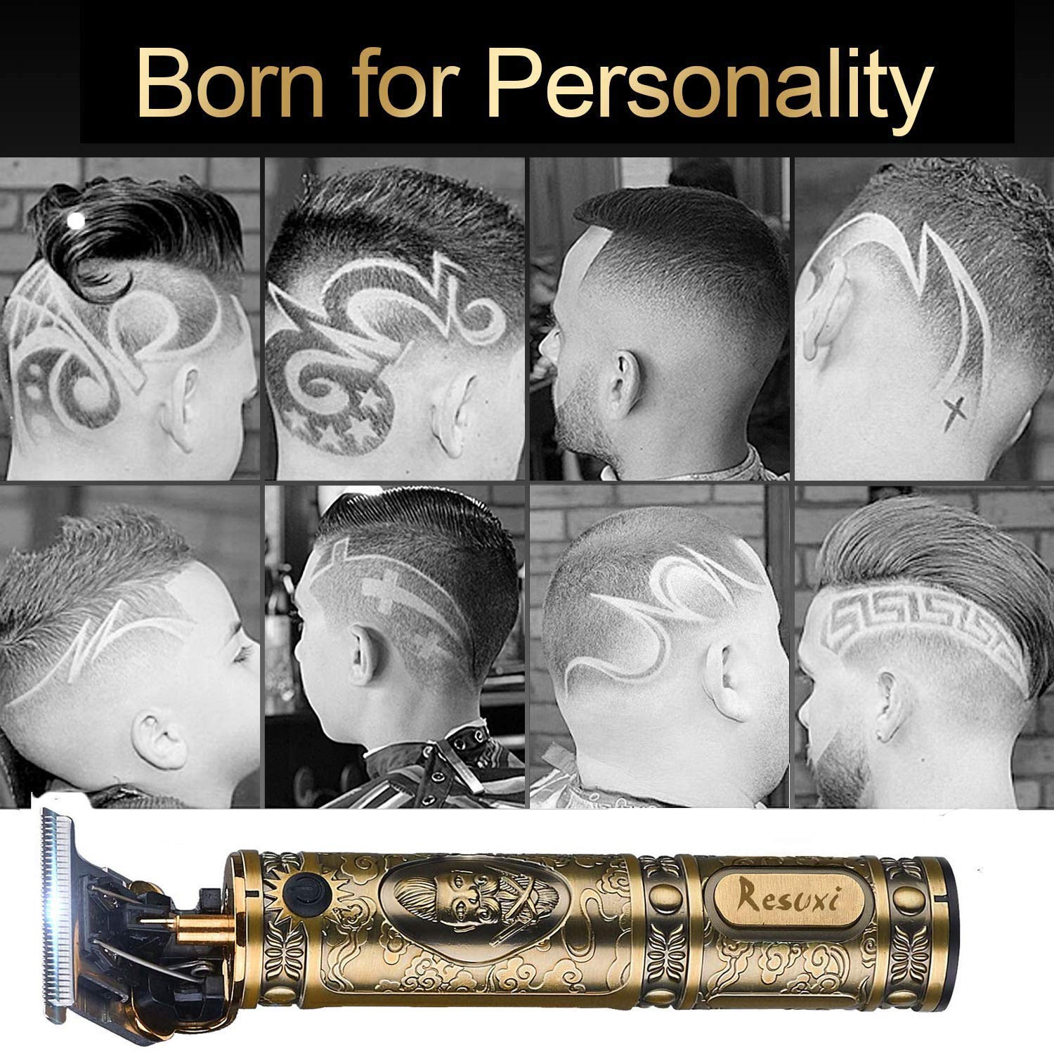 RESUXI Professional Cordless Hair Trimmer for Men - Gold Knight T-Blade Beard Trimmer & Zero Gapped Edgers - Electric Hair Clippers for Barber & Home Use - Perfect for Close Cutting, Styling & Grooming at Home or Salon
