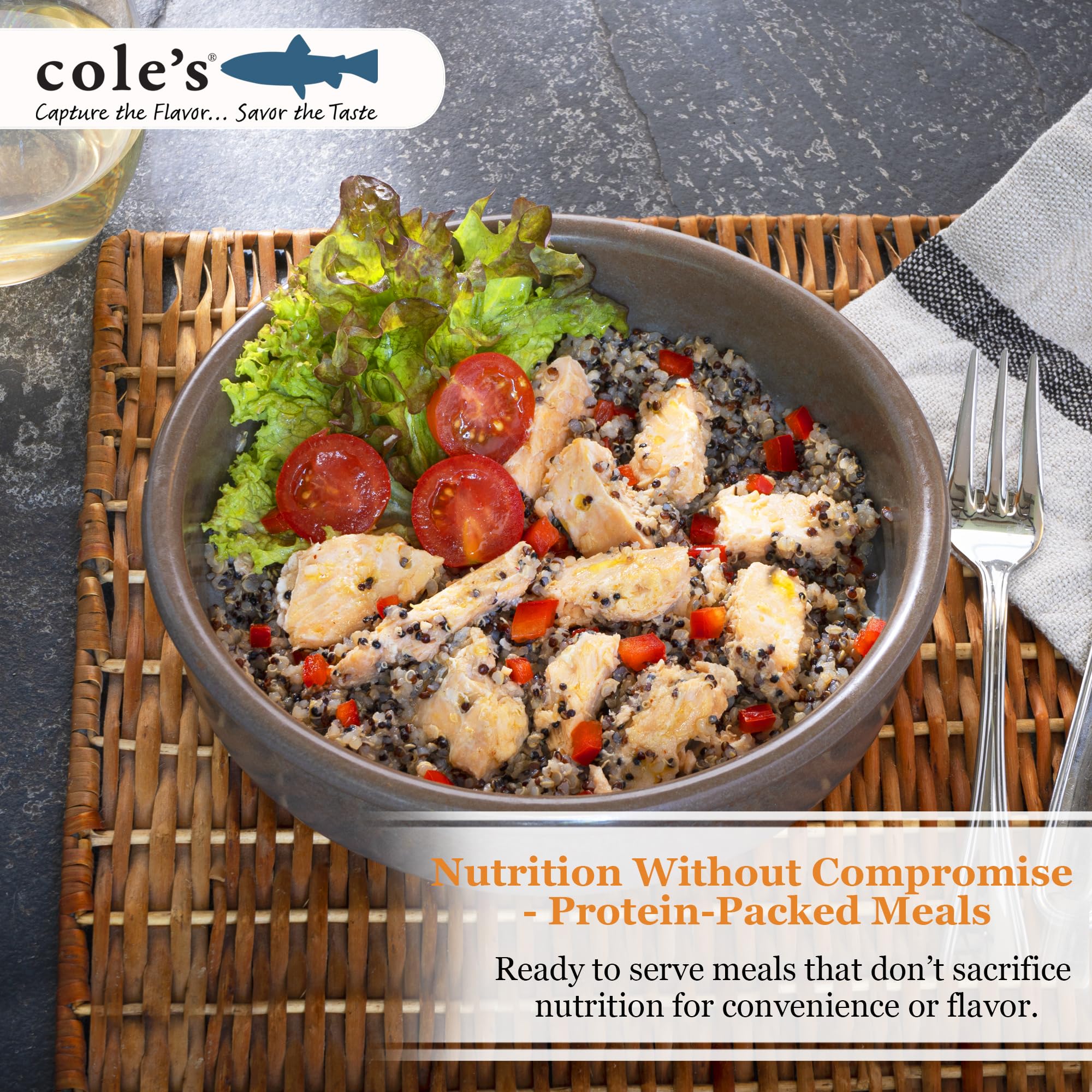 COLE’S - Patagonian Smoked Salmon Fillet with Quinoa | Ready-to-Eat Canned Fish Meal | 5.6 oz | High Protein (19g) & Vitamin D | 6-Pack | Perfect for Camping, Office Lunch & Quick Healthy Meals