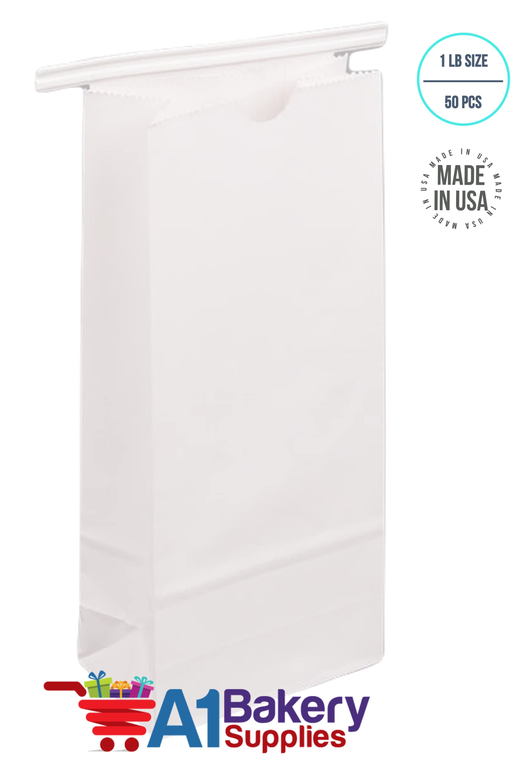 50 Pack 1 LB White Tin Tie Paper Bags for Bakery, Cookies & Coffee - No Window, Bulk Food Storage Bags for Home, Cafes & Bakeries - Eco-Friendly & Durable Packaging Solution
