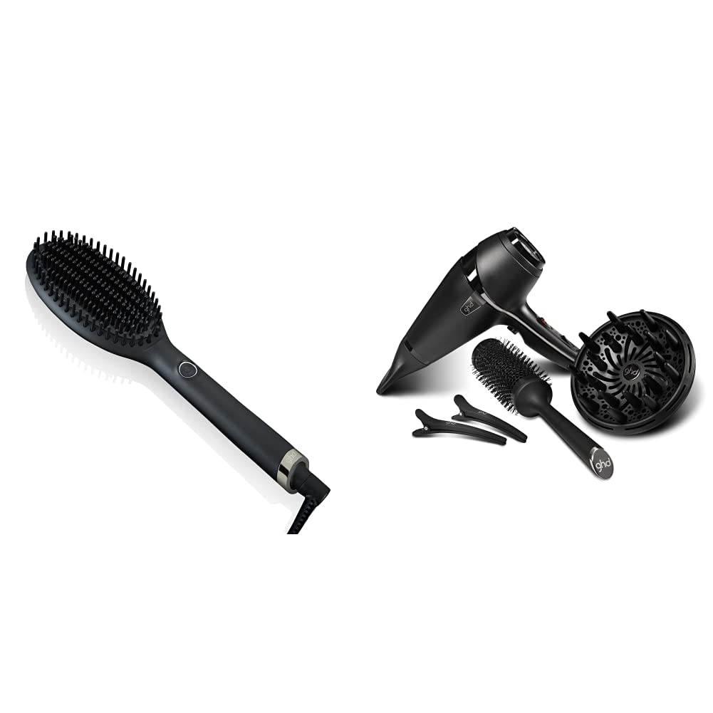 ghd Glide Hot Brush - Professional Hair Styling Tool for Smooth & Shiny Hair (Black) | Air Hair Drying Kit with Ionic Hair Dryer (Black) | Perfect for Salon-Quality Blowouts at Home & Travel Styling