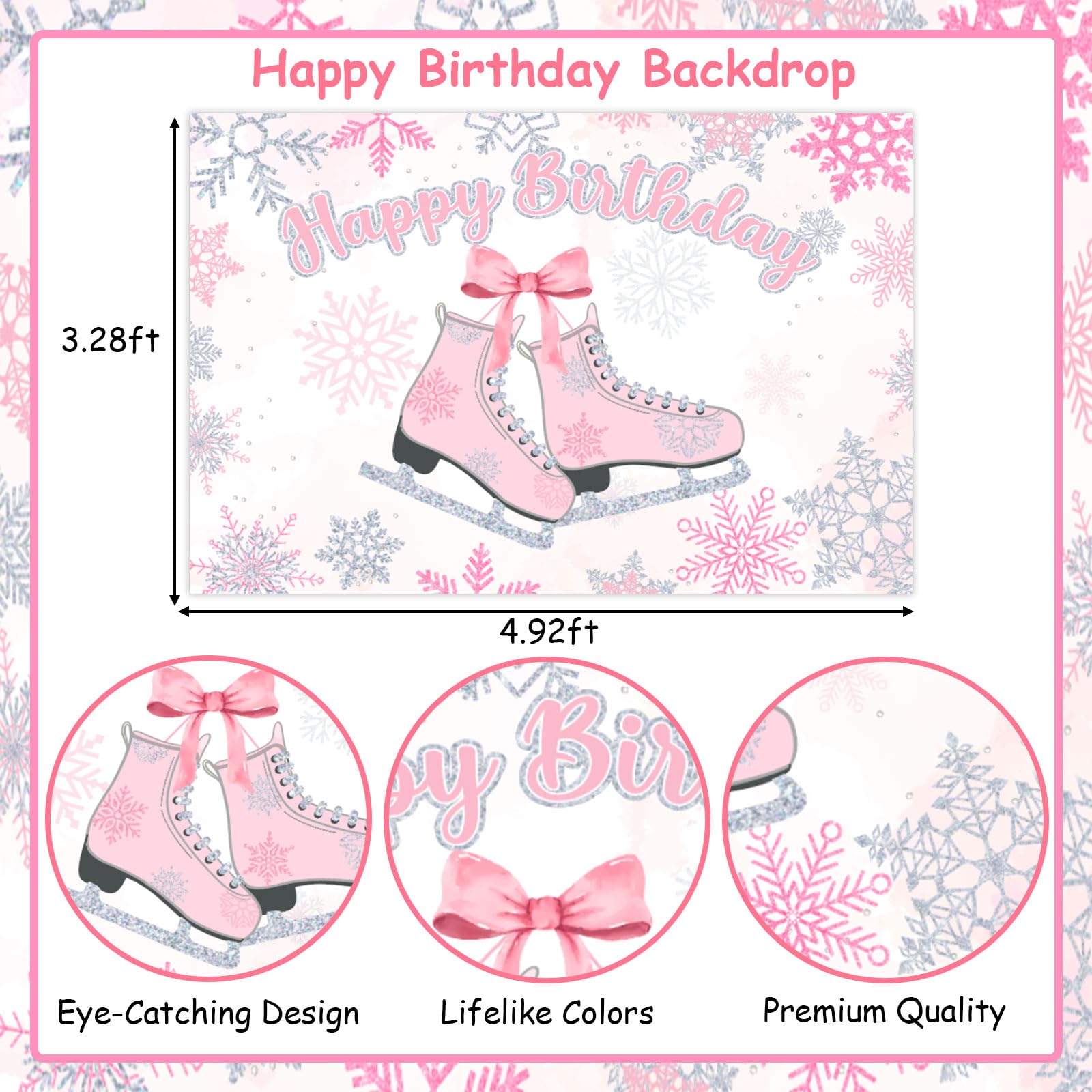 Pink Ice Skating Birthday Party Decorations for Girls - Winter Snow Theme Party Supplies with Happy Birthday Backdrop - Perfect for Ice Skating Themed Parties, Winter Celebrations & Snow Princess Birthday Decorations