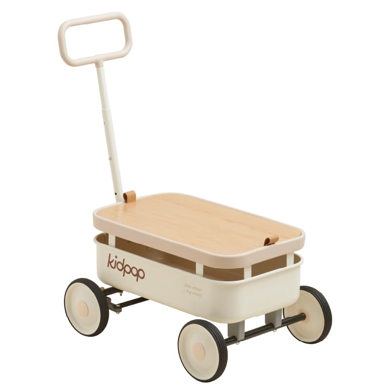 PULA-Wild 3-in-1 Kids Pull Along Wagon & Push Walker Toy for Toddlers Age 2.5-8 Years | Adjustable Handle & Removable Wooden Cover | 33 lbs Weight Capacity | Birthday Gift for Boys & Girls | Perfect for Indoor Play, Outdoor Walks & Park Adventures (White)