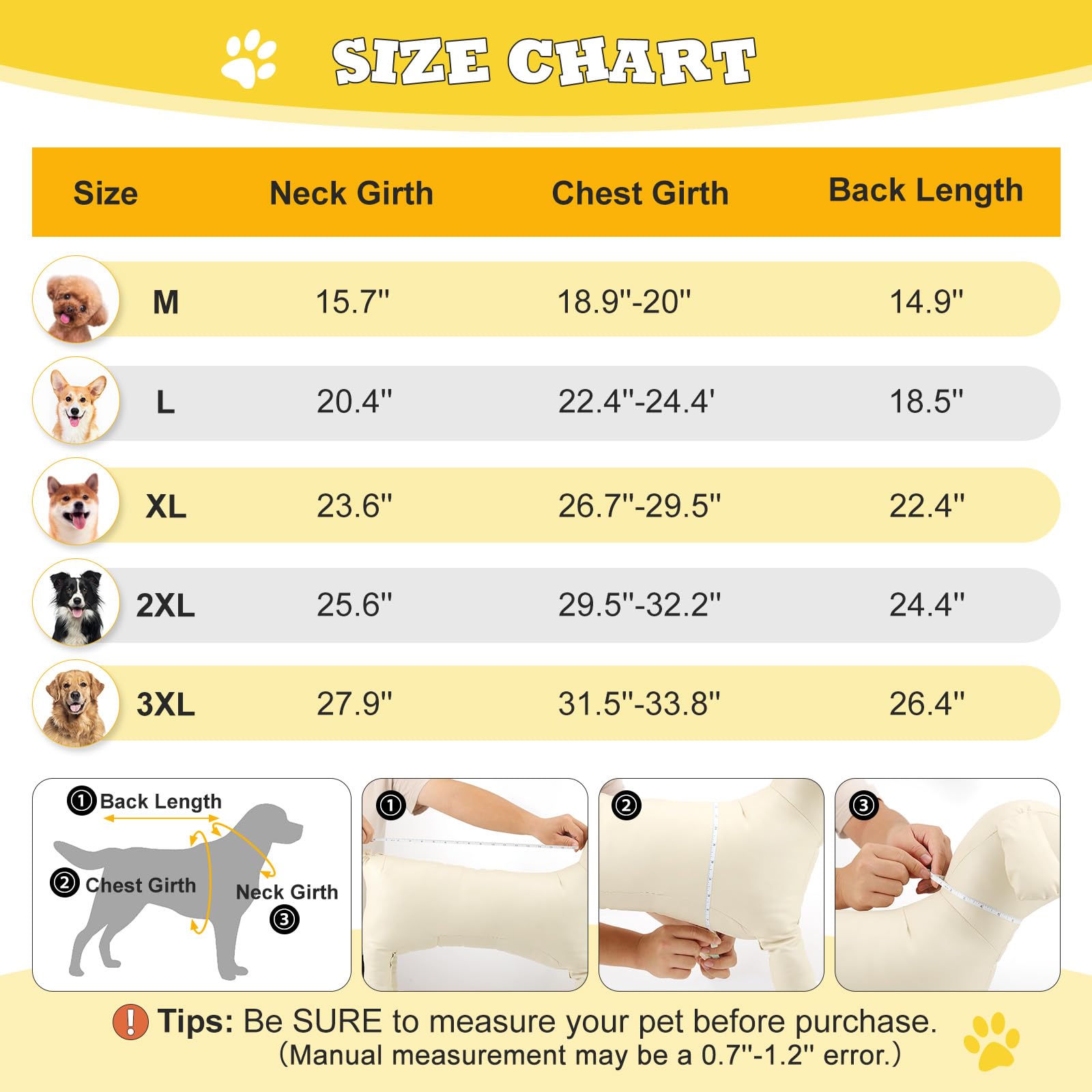 Waterproof Dog Raincoat for Large Medium Small Dogs - Adjustable Dog Rain Jacket with Clear Hood & Reflective Strips | Magic Tape Closure | Yellow 3XL | Perfect for Outdoor Walks, Hiking & Rainy Day Adventures