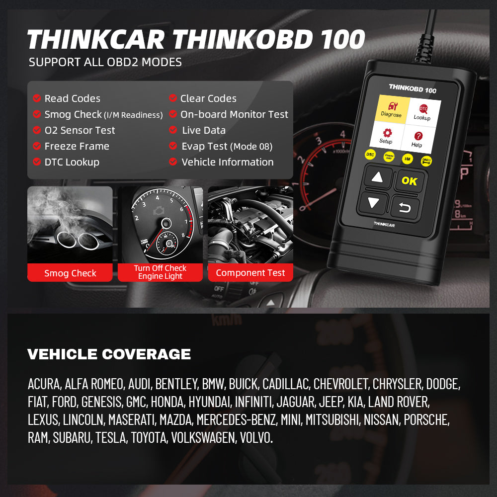 THINKOBD 100 OBD2 Scanner - Professional Car Diagnostic Tool with Full OBD2 Functions, Check Engine Light Code Reader - Perfect for DIY Mechanics & Auto Repair Shops (Car Maintenance, Engine Diagnostics, Vehicle Troubleshooting)
