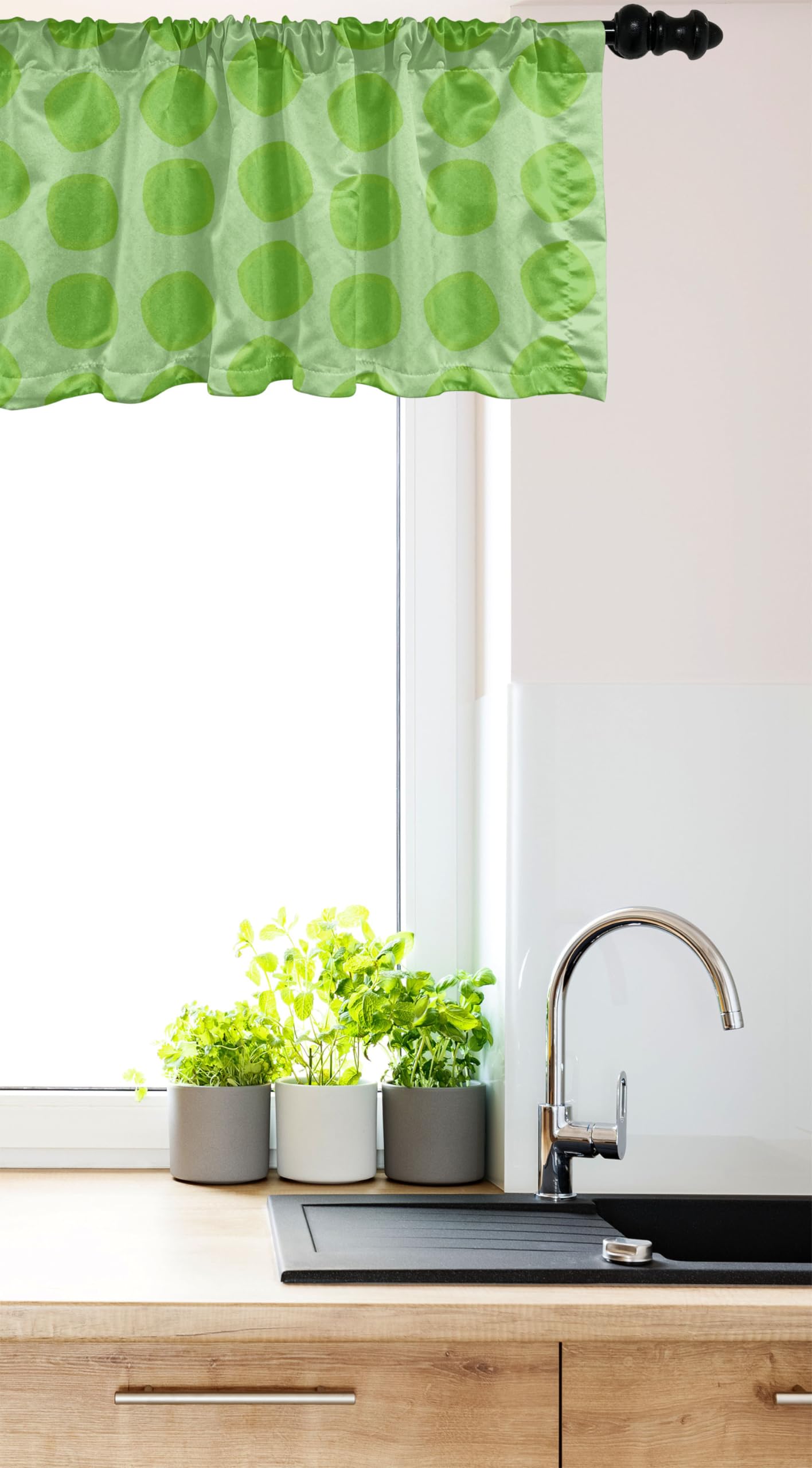 Ambesonne 2-Pack Lime Green Window Valance Curtains - Modern Geometric Pattern in Various Shades, Rod Pocket Design for Kitchen & Bedroom, 54x12 Inches, Almond Green - Perfect for Minimalist Home Decor & Window Treatments