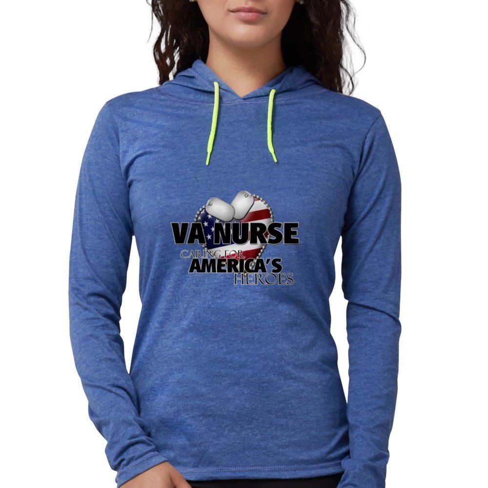 VA Nurse Caring For America Long Hoodie T-Shirt - Comfortable & Stylish Nursing Apparel for Healthcare Workers - Perfect for Hospital Shifts, Nursing School & Casual Wear