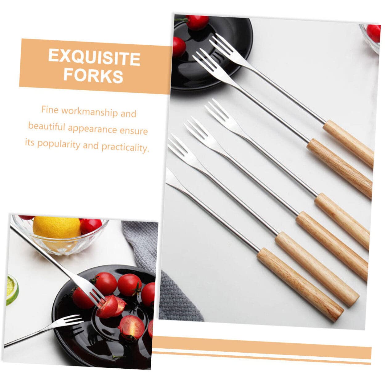 Premium 12-Piece Fondue Fork Set with Long Wooden Handles & Stainless Steel Tips - Perfect for Chocolate Dipping, Fruit Skewers, Cheese Parties and Entertaining Guests