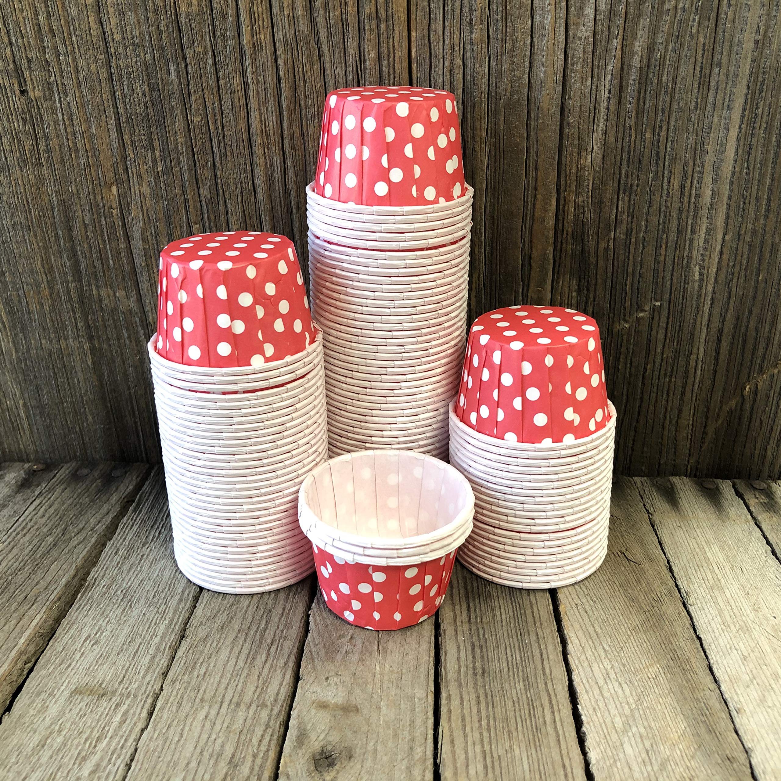 Red Mini Candy Nut Paper Cups - 100 Pack Bulk Baking Liners with Red Polka Dots - Perfect for Valentine's Day, 4th of July Parties & Holiday Dessert Displays