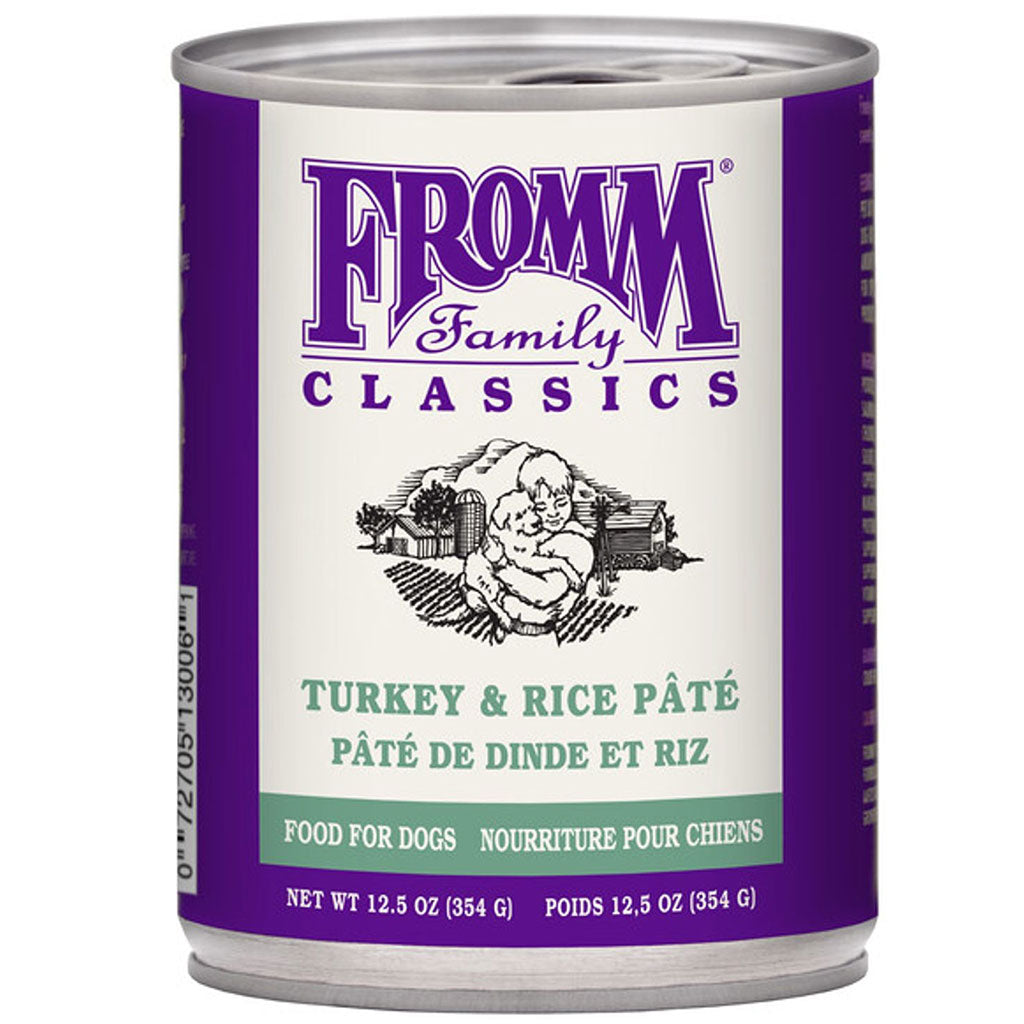 Fromm Family Classics Turkey & Rice Pâté Canned Dog Food - Grain-Free, High-Protein Wet Food for Adult Dogs (12.5oz/354g, Pack of 12) - Perfect for Mealtime, Training Treats & Digestive Health