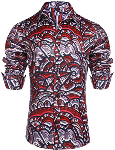 Daupanzees Men's Long Sleeve Pop Art Print Dress Shirt - Stylish Casual & Business Wear for Office, Party & Date Night