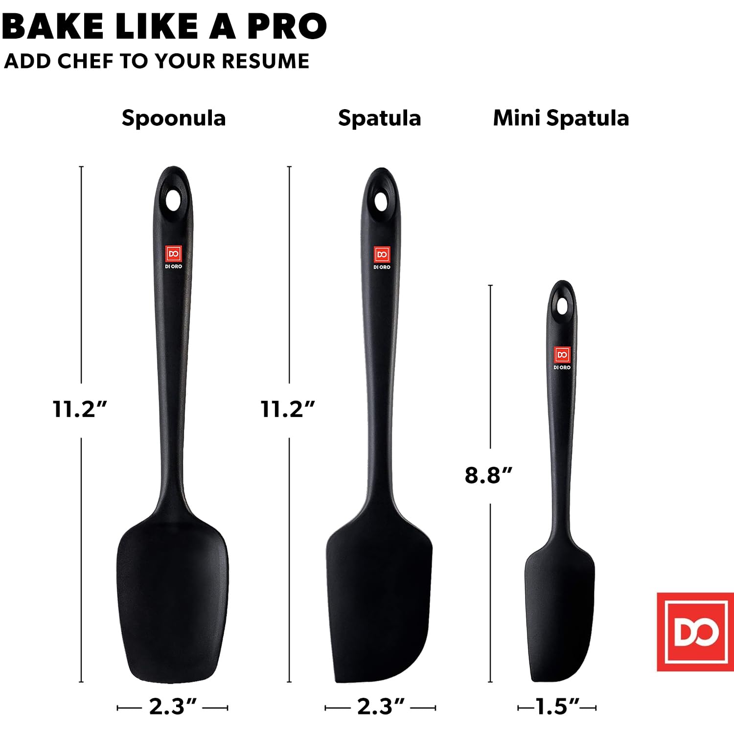 DI ORO Premium Silicone Spatula Set - 3-Piece Heat-Resistant Kitchen Utensils (600°F/BPA Free) for Baking, Cooking & Mixing - Safe for Nonstick Cookware & Dishwasher - Perfect for Cakes, Cookies, Pancakes & More (Black)