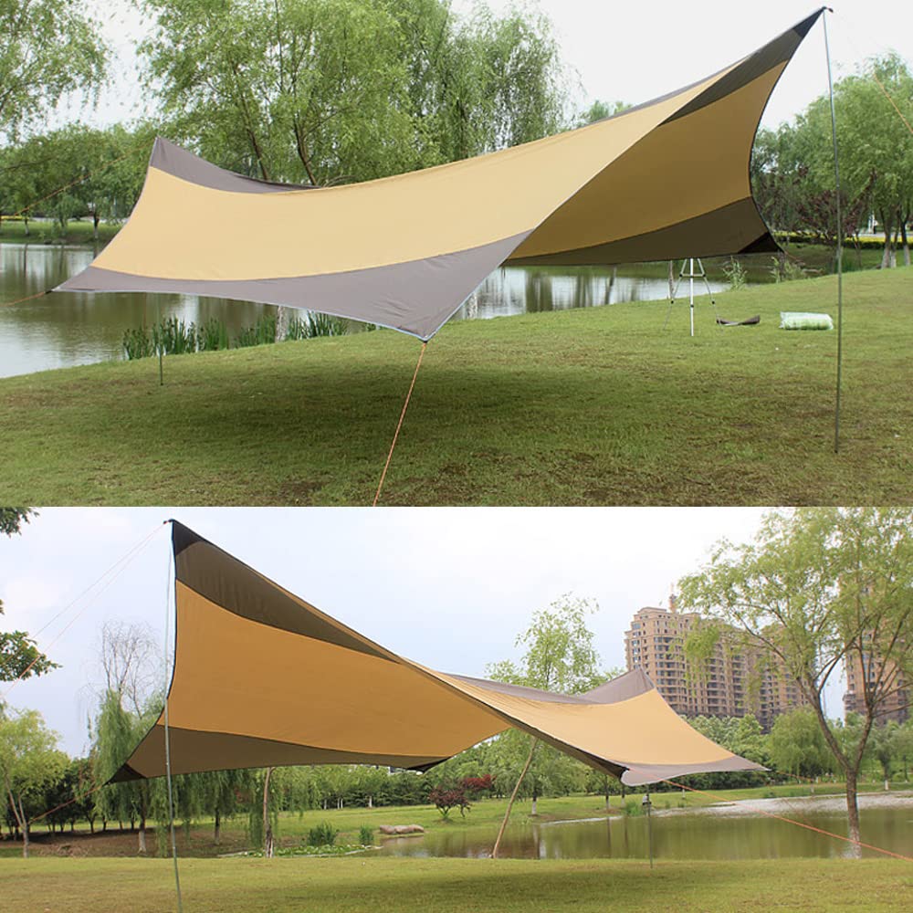 5-8 Person Waterproof Camping Tent Tarp with Iron Poles - UV Protection Sun Shelter for Outdoor, Beach, Picnic & Hiking | Portable Canopy for Camping, Fishing & Backyard Use (Yellow)