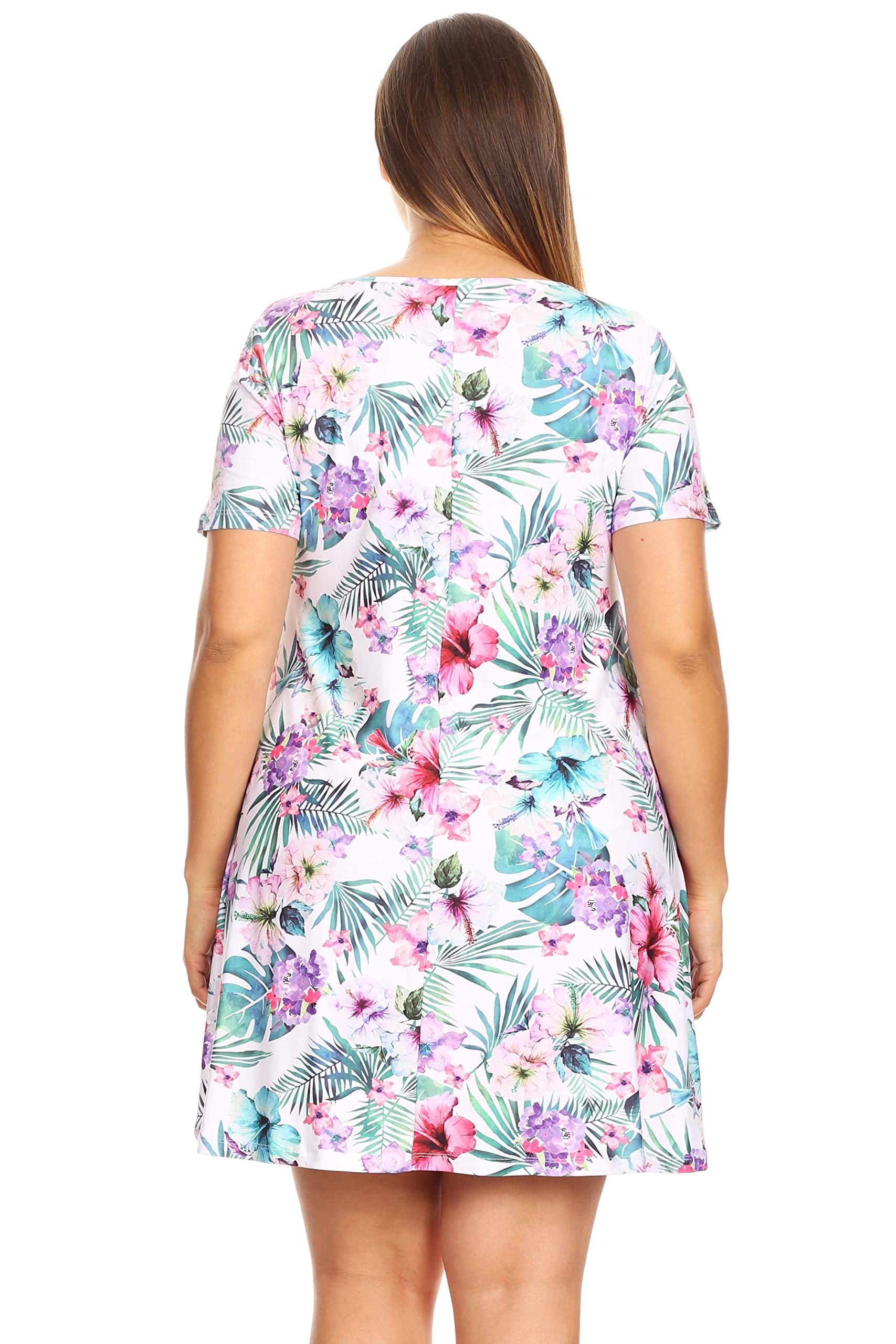 ICONOFLASH Women's Floral Print Casual Summer Dress with Pockets - Short Sleeve Comfortable A-Line Sundress for Beach, Vacation & Daily Wear