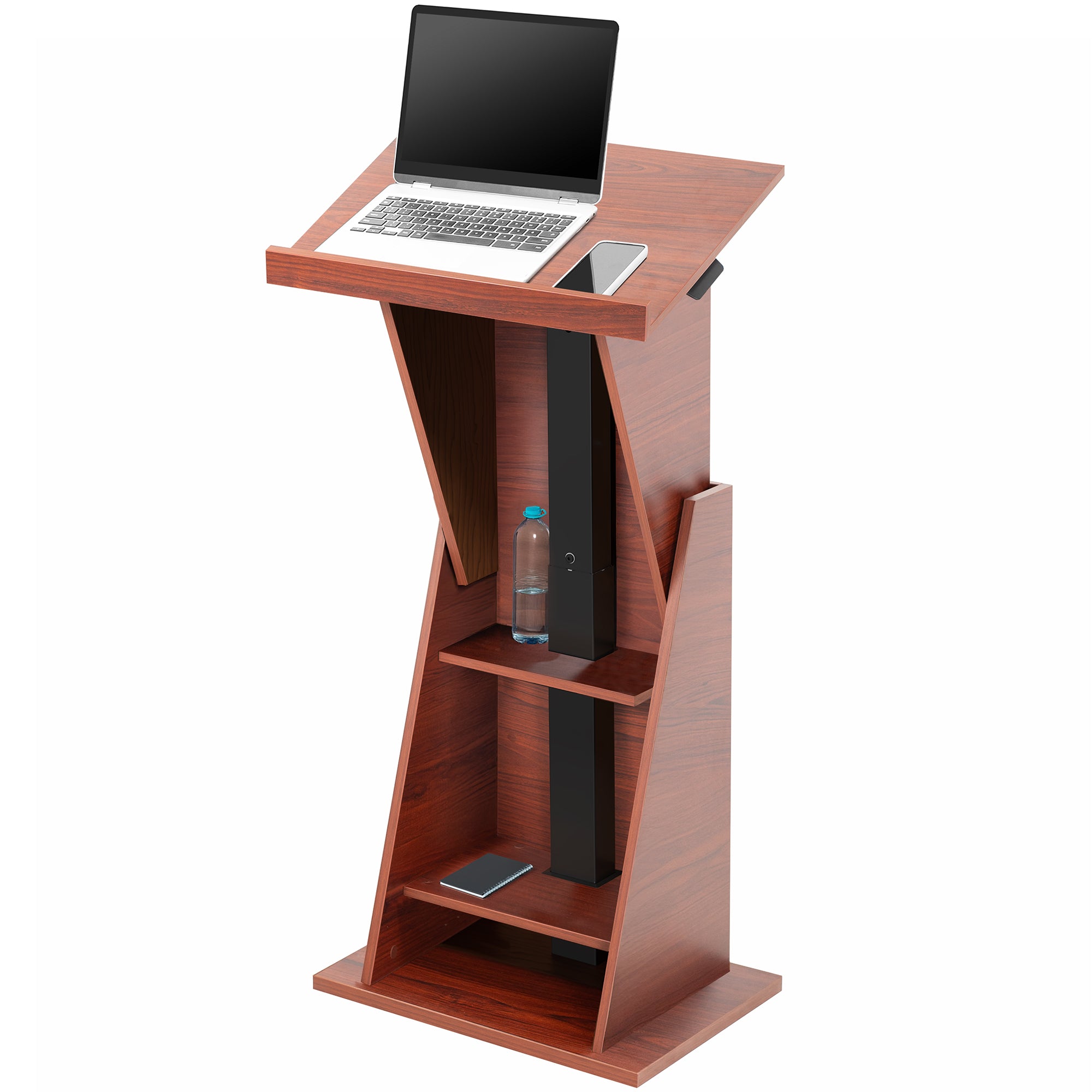 Adjustable Height Dark Walnut Wooden Podium Stand - Perfect for Lectures, Presentations & Public Speaking Events