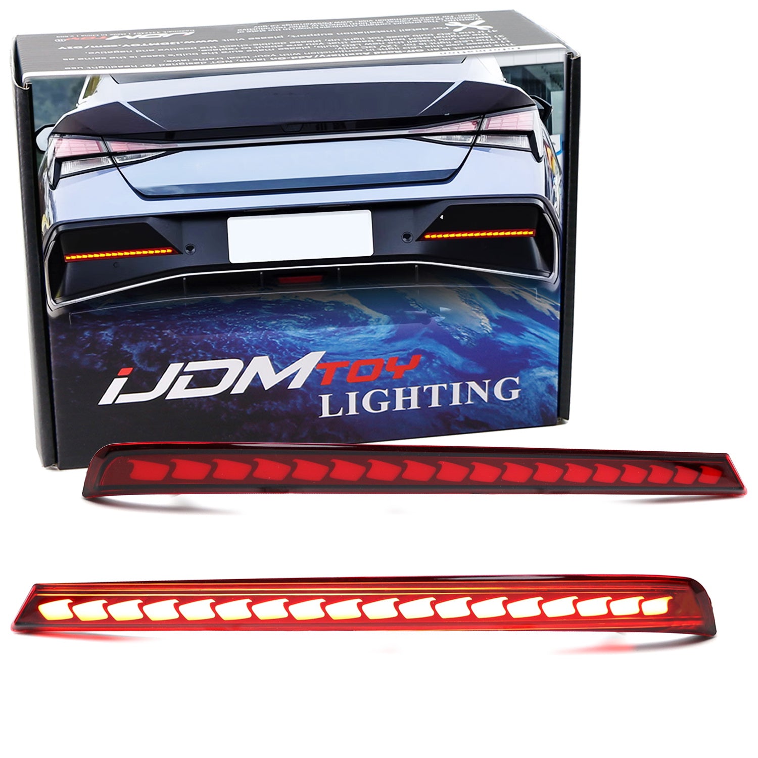 2024 Hyundai Elantra Dark Red Full LED Rear Bumper Reflectors with Sequential Turn Signals - Enhanced Safety & Style for Night Driving & Custom Car Mods