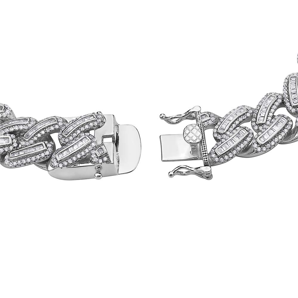 My Daily Styles Men's 925 Sterling Silver Cuban Link Bracelet with Iced Baguette Cubic Zirconia - Hip Hop Bling Jewelry for Men - Perfect for Parties, Gifts & Streetwear Fashion