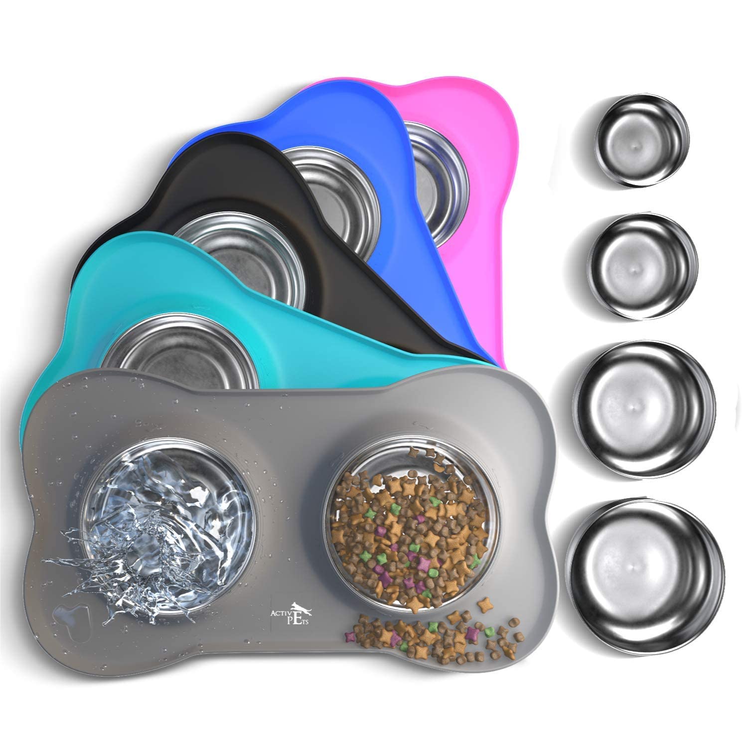 Stainless Steel No Spill Dog Bowl Set with Non-Slip Silicone Mat - Small, Medium & Large Pet Food & Water Dishes for Puppies & Dogs | Durable Mess-Proof Design for Indoor, Outdoor & Travel Use