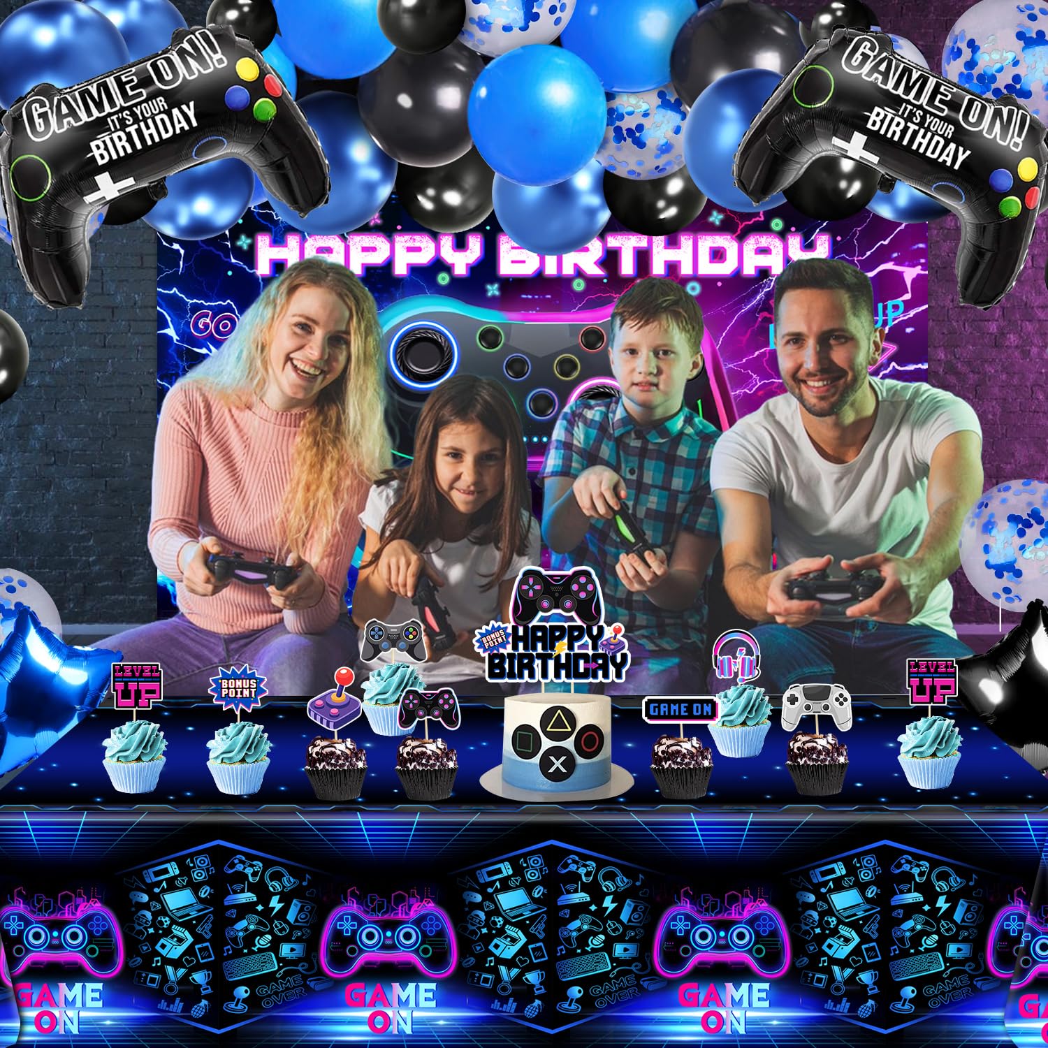 Video Game Birthday Party Decorations Set - Backdrop, Foil Balloons, Tablecloth, Cake Toppers & Balloon Arch Kit for Boys Gaming Theme Celebration | Perfect for Gaming Enthusiast Birthday Parties & Themed Events