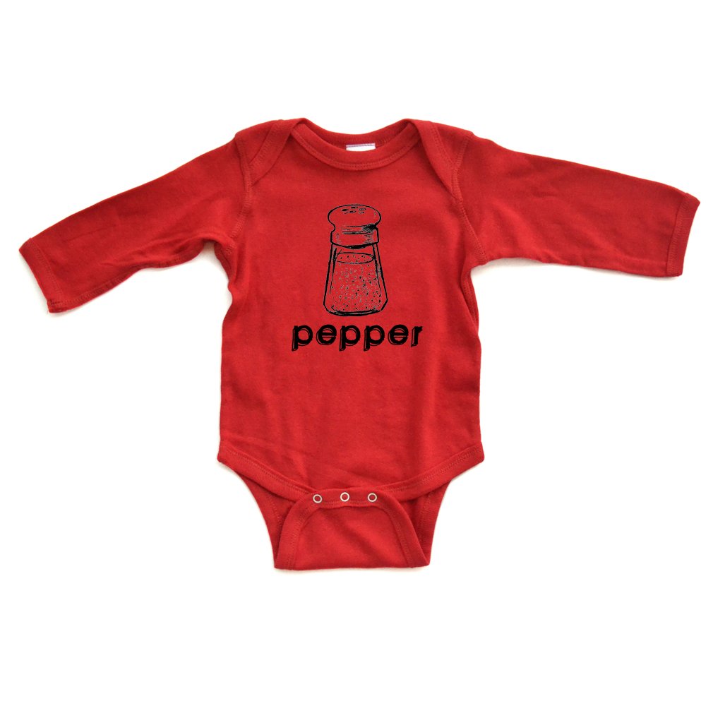 Best Friends or Twins Matching Outfits - Adorable Long Sleeve Bodysuit with Pepper Print (Pairs Perfectly with Salt Design) | Cute Couple Outfits for Valentine's Day, Family Photos & Friendship Moments