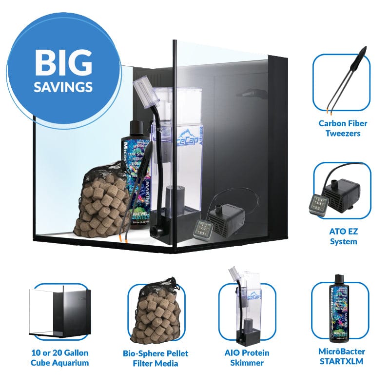 10 Gallon Marine Aquarium Kit with LED Lighting - Complete Saltwater Fish Tank Setup for Beginners | Perfect for Home, Office & Classroom Aquascaping