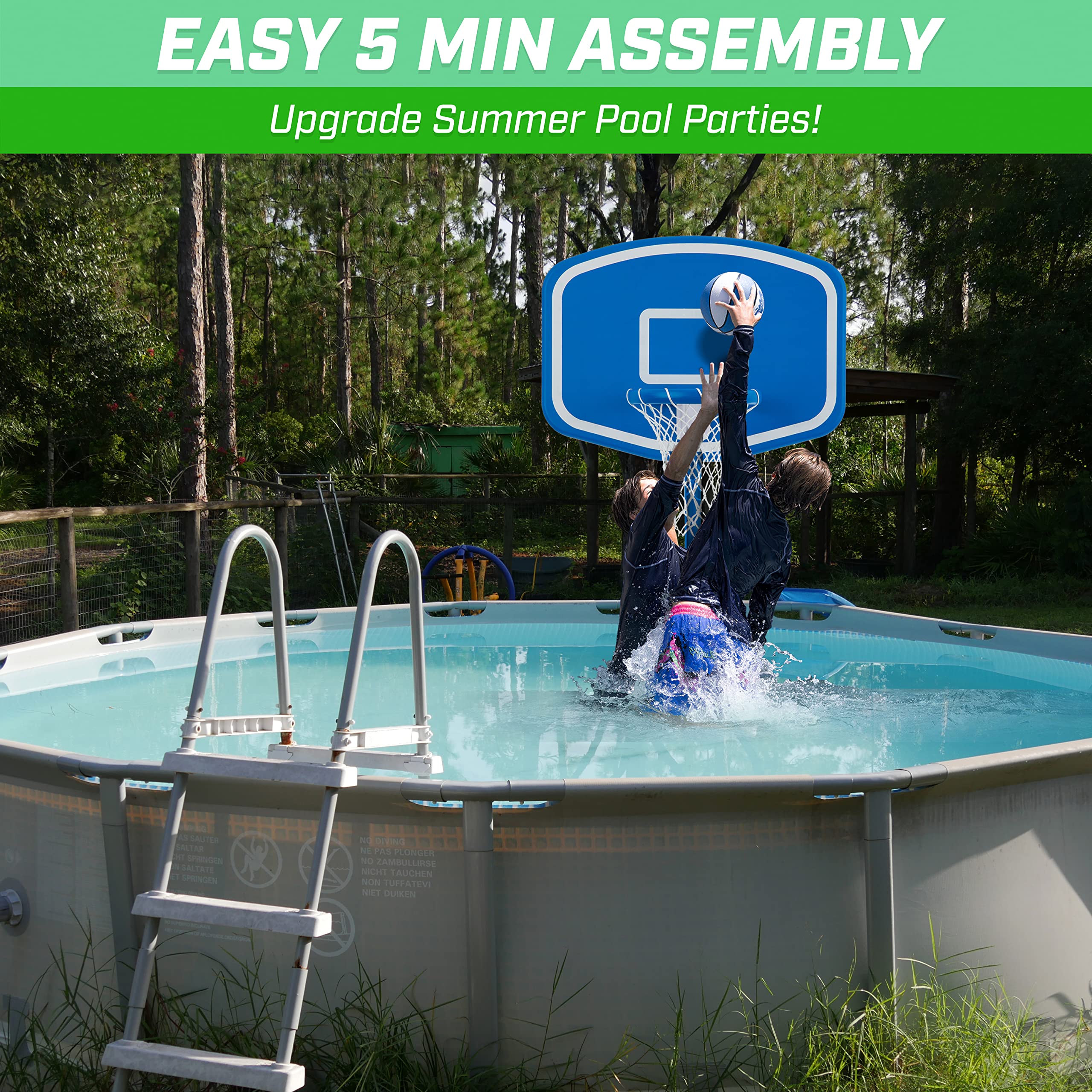 GoSports Splash Hoop Above Ground Pool Basketball Game Set - Includes 2 Inflatable Pool Basketballs & Air Pump - Perfect for Backyard Pool Parties, Summer Fun & Water Games