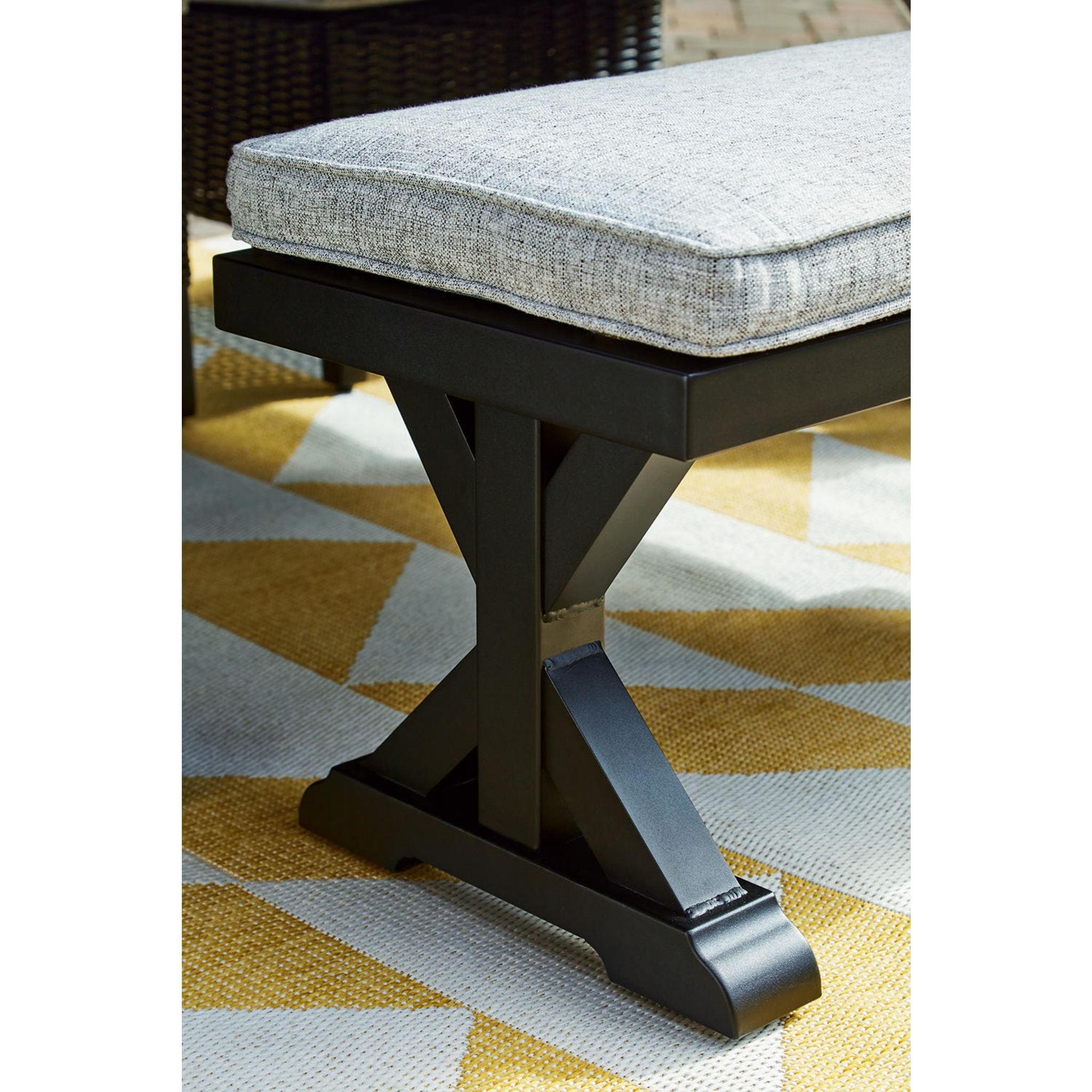 **Beachcroft Outdoor Bench with Cushion - Weather-Resistant Patio Furniture for Garden, Porch & Backyard - Black/Light Gray**    (Note: This optimized title includes keywords like 