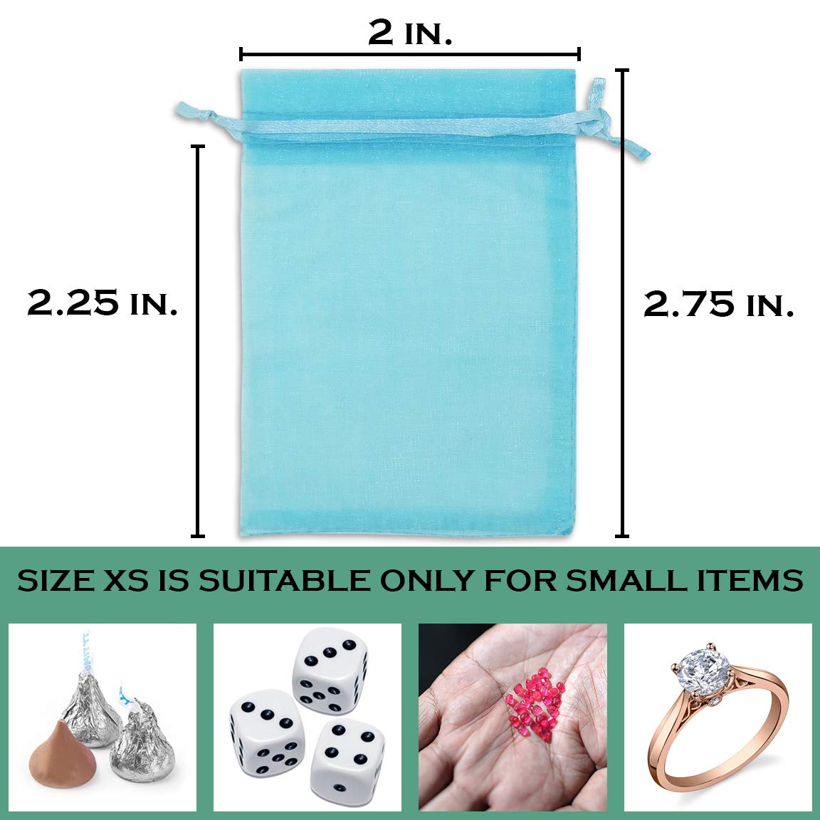 100-Pack Turquoise Blue Sheer Organza Gift Bags with Drawstring - 2