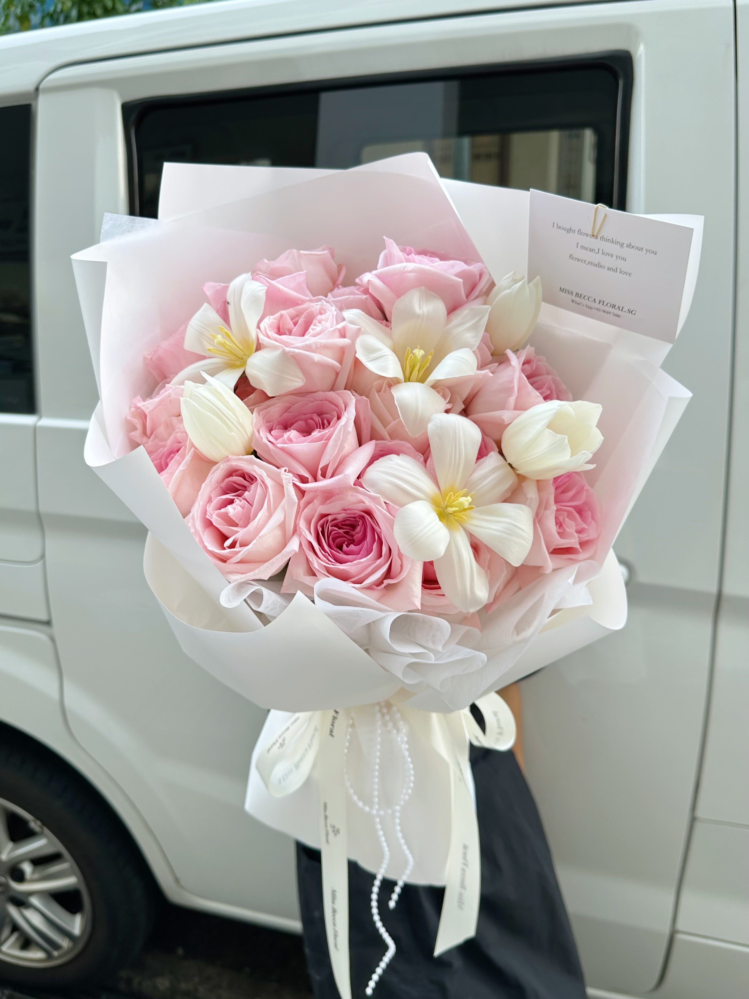 Fresh Pink Lychee Rose Tulip Flower Bouquet - Korean Style Floral Arrangement for Weddings, Home Decor & Gift Giving
